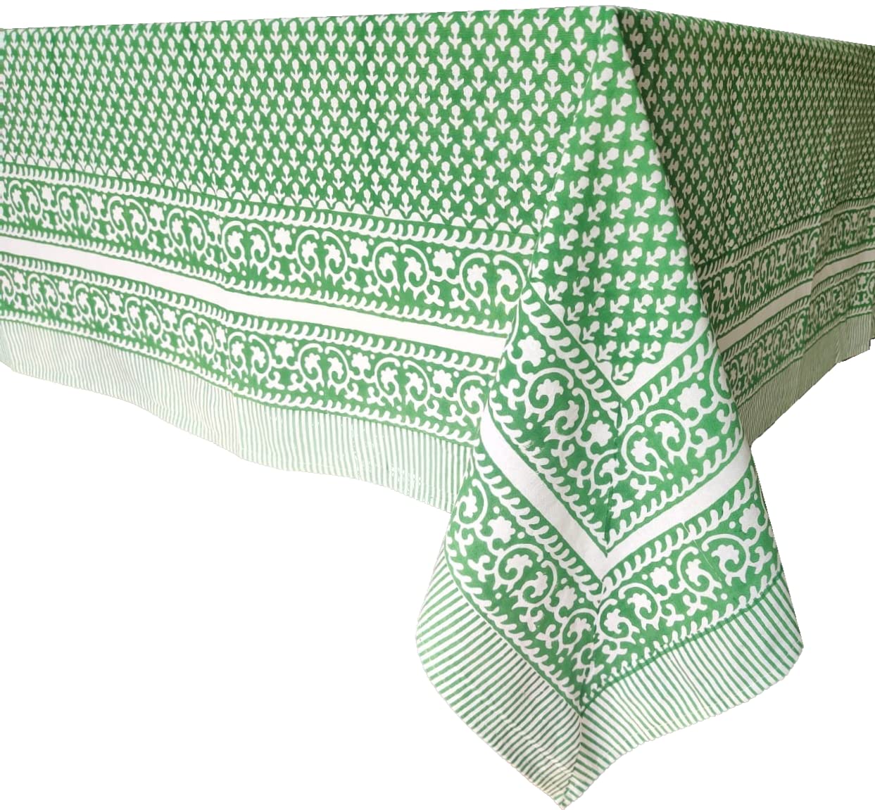 ATOSII Queen Green 100% Cotton Tablecloth, Handblock Print Square Table Cover for Kitchen Dining I Tabletop Linen I Parties, Tha