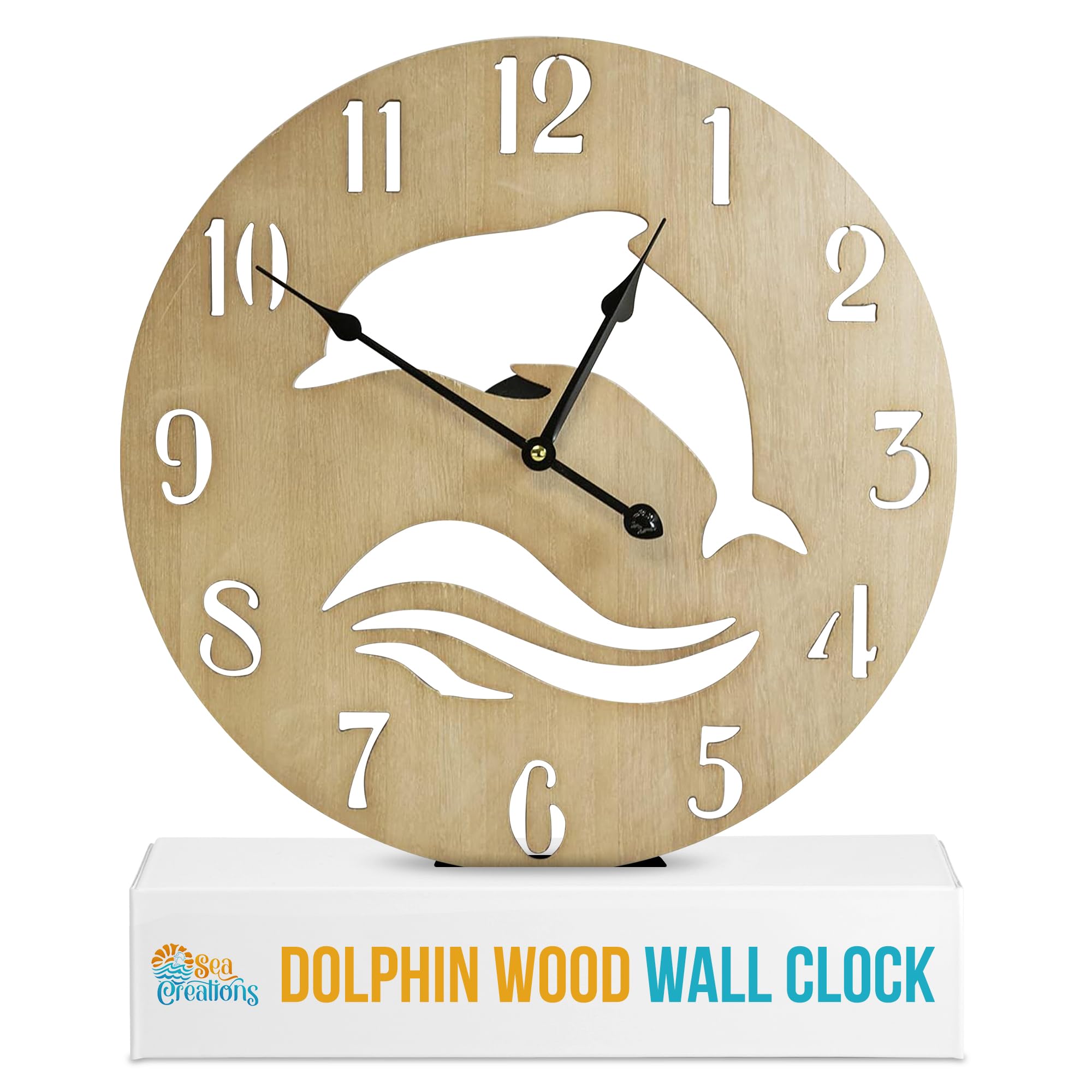 Die Cut Dolphin Wood Wall Clock 16 Inch Beach Theme Decor For Kitchen Bathroom Office Rustic Battery Operated Clocks Great Nauti