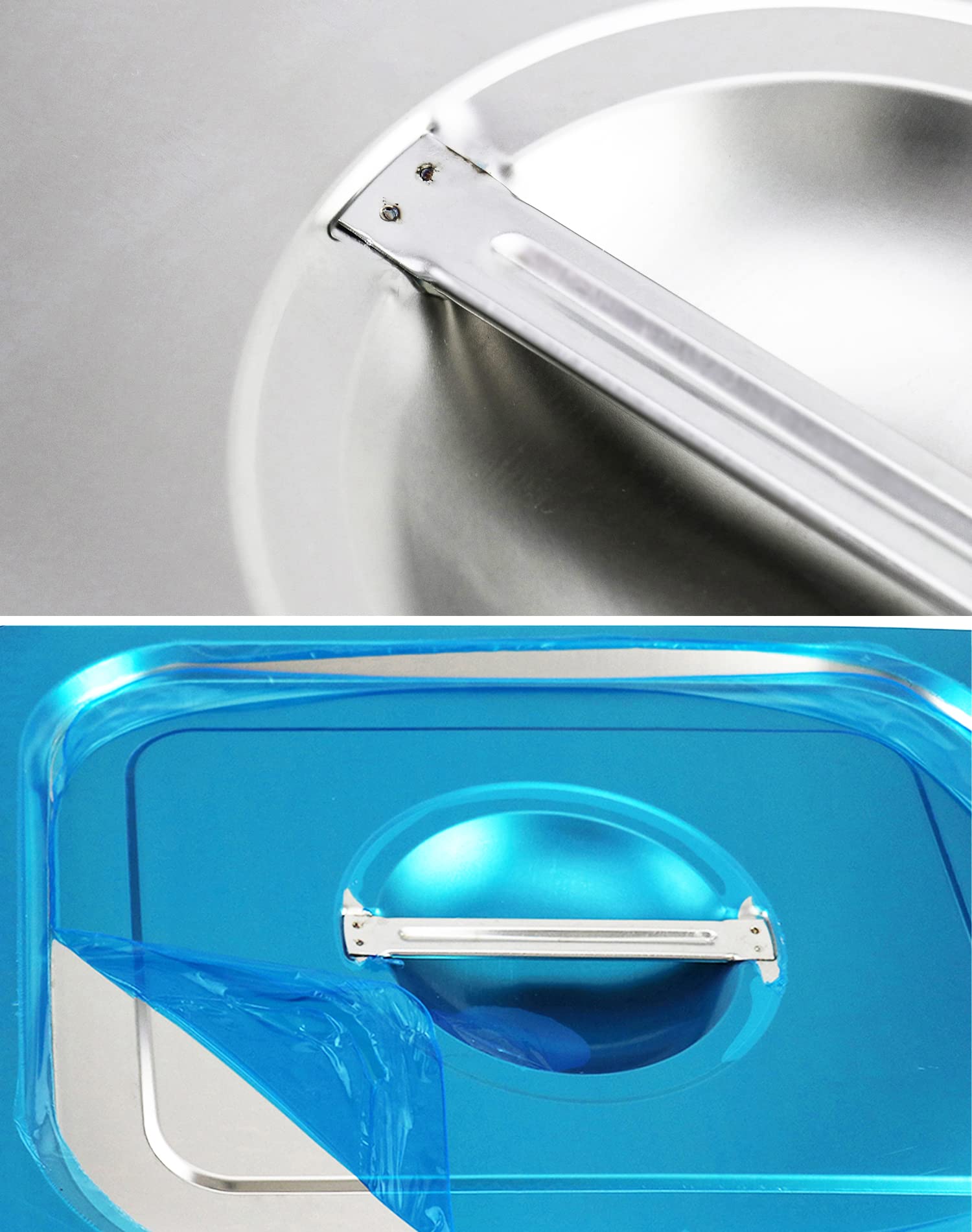 Qwork Solid Pan Lid With Handle, 4 Pack Stainless Steel Steam Table Pan Cover, For 1/3 Size Steam Pans