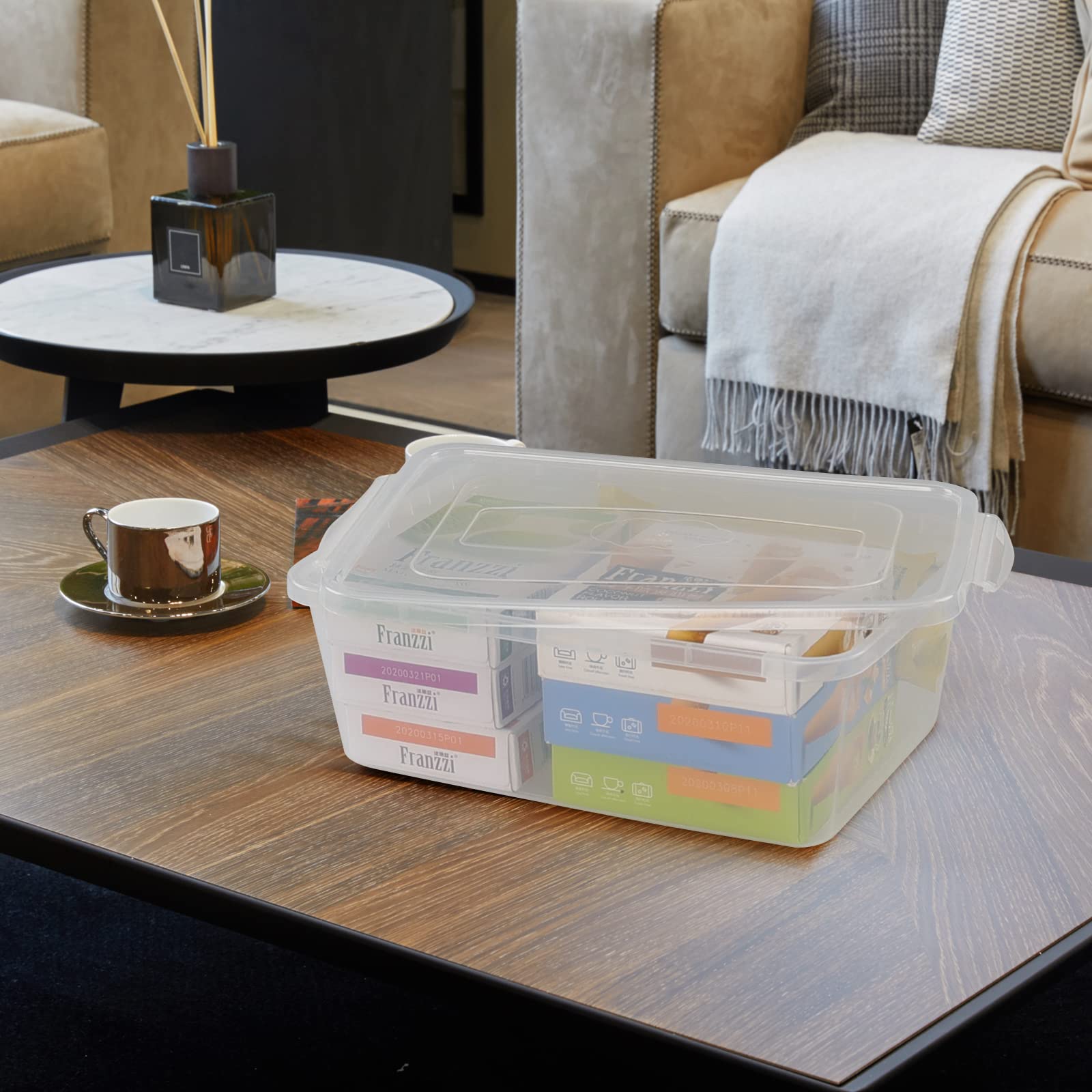 Ramddy 4 Packs 14 Quart Clear Latching Box, Plastic Storage Bin With Lid