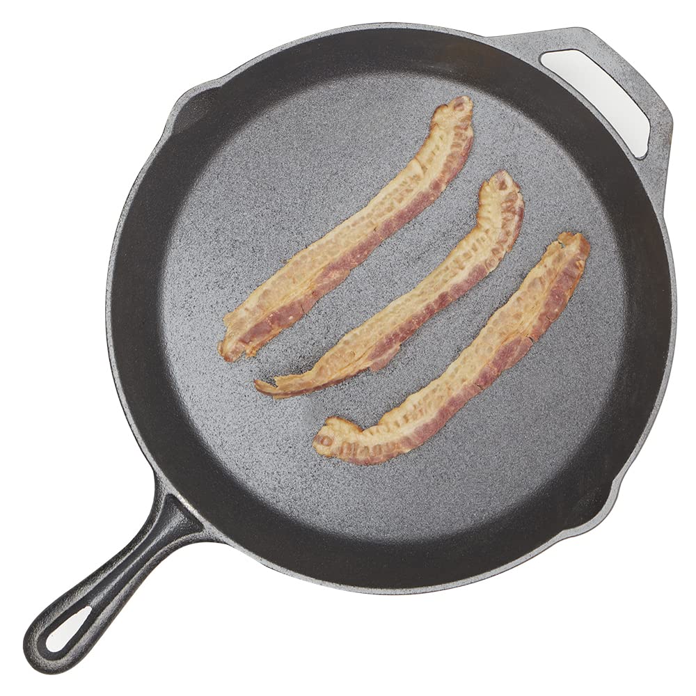Home Basics 12'' Cast Iron Skillet (Black) Frying Pan For Pancakes, Meat, And Fish | Large Skillet For Stovetop And Campfire | N
