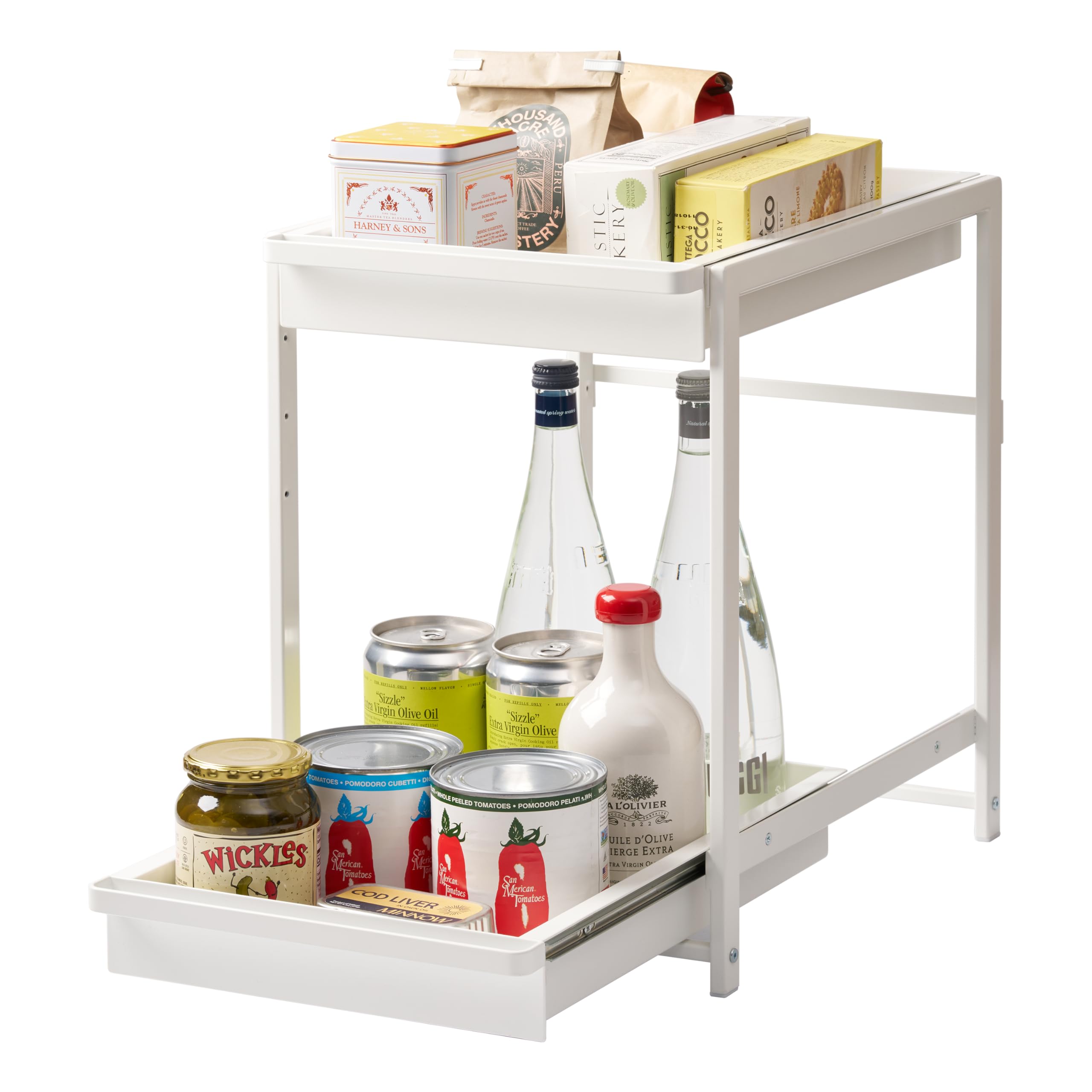 YAMAZAKI Home Tower Under-Sink Rack with Pull-Out Shelf, Versatile Kitchen Cabinet Storage Drawers, 2 Tiers, Sturdy Organization