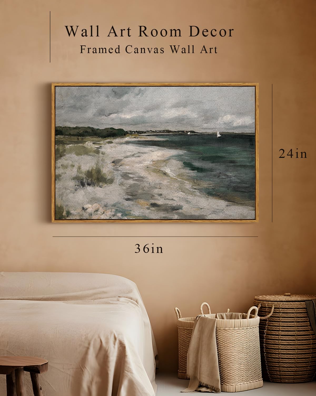 InSimSea Framed Landscape Canvas Wall Art | Seaside Vinage Painting Prints Coastal Wall Art | Modern Farmhouse Decor | Rustic Wall Decor for Living Room Bedroom | French Country Decor 24x36inch