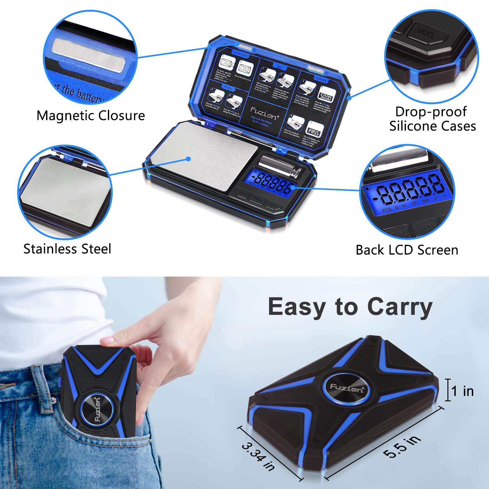 Fuzion Tu-X Digital Pocket Scale, 200G/0.01G Gram Scale With 6 Units For Personal Hobbies, Small Scale For Food Ounces And Grams