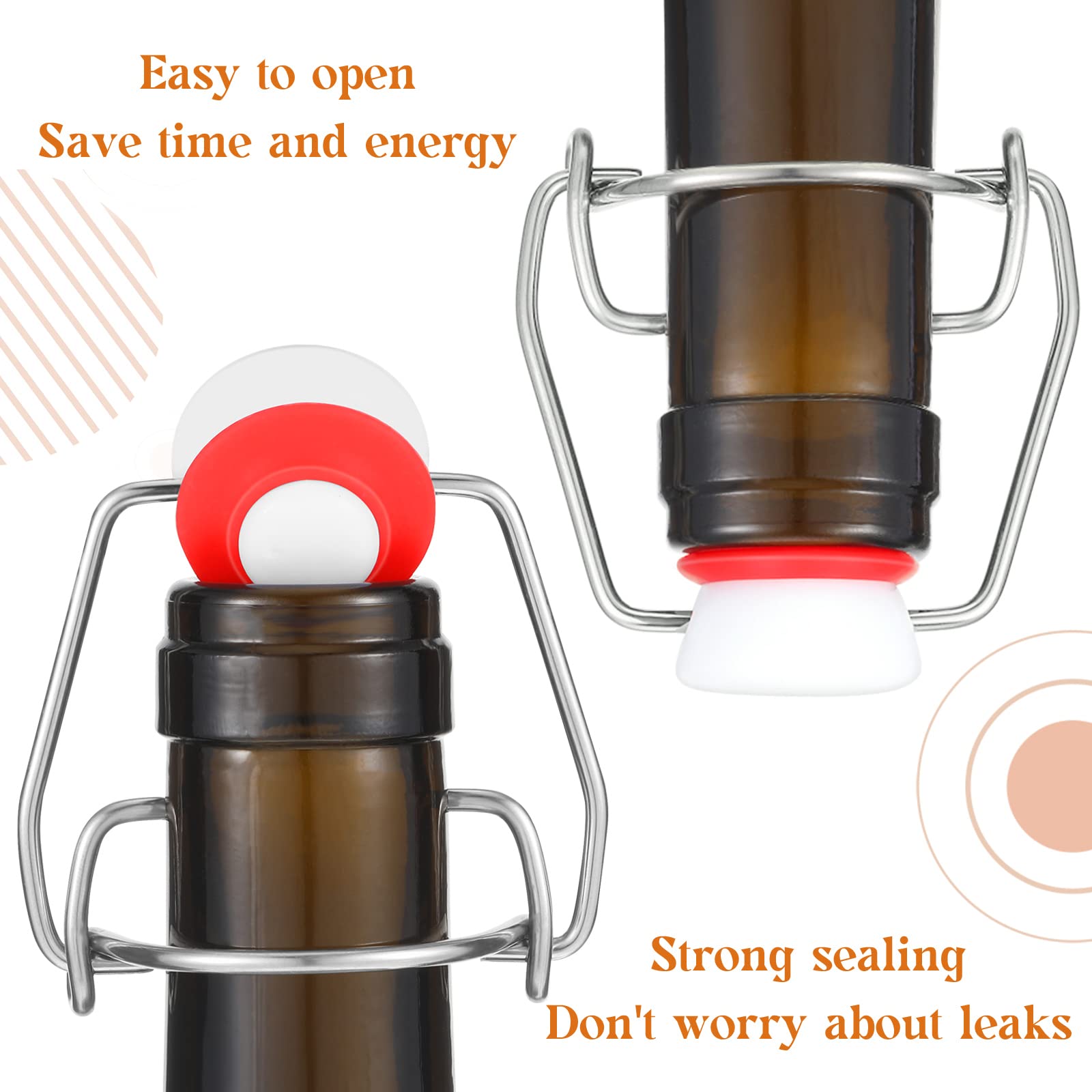 6 Pcs Flip Top Bottle Replacement Caps With 6 Sealing Silicone Gasket, Flip Top Stopper For Glass Bottles Swing Top Lids Fit 8/1