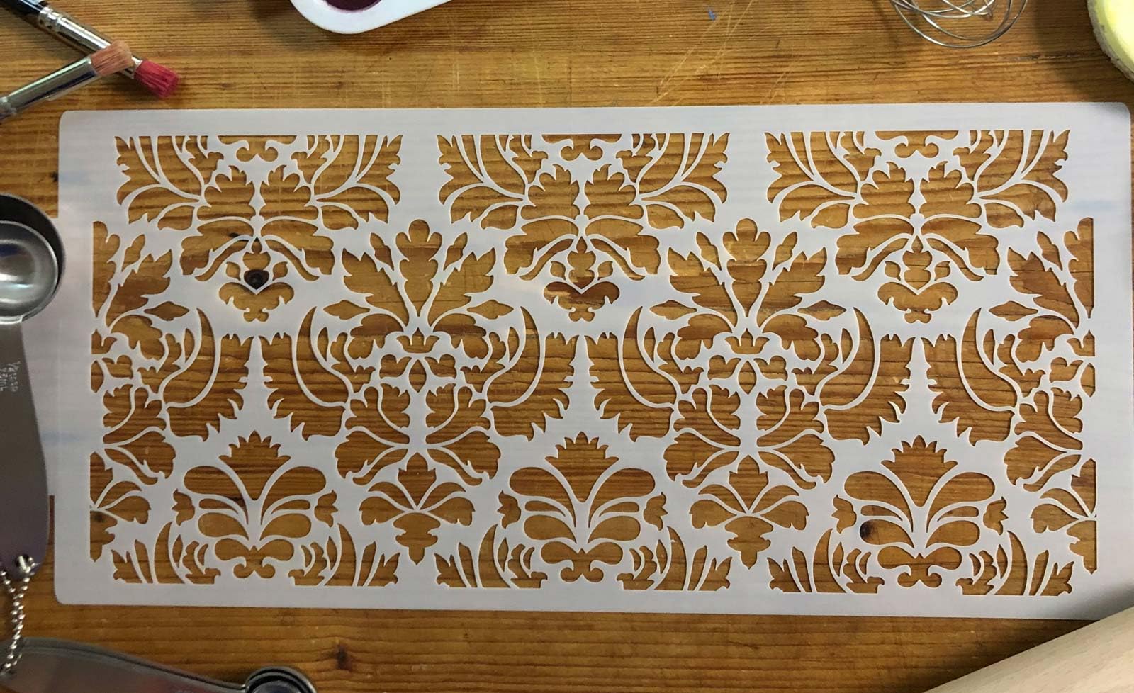 Designer Stencils C405 Damask Cake Tier 5 Cake Stencil, Beige/Semi-Transparent 3.1'' X 13.5''
