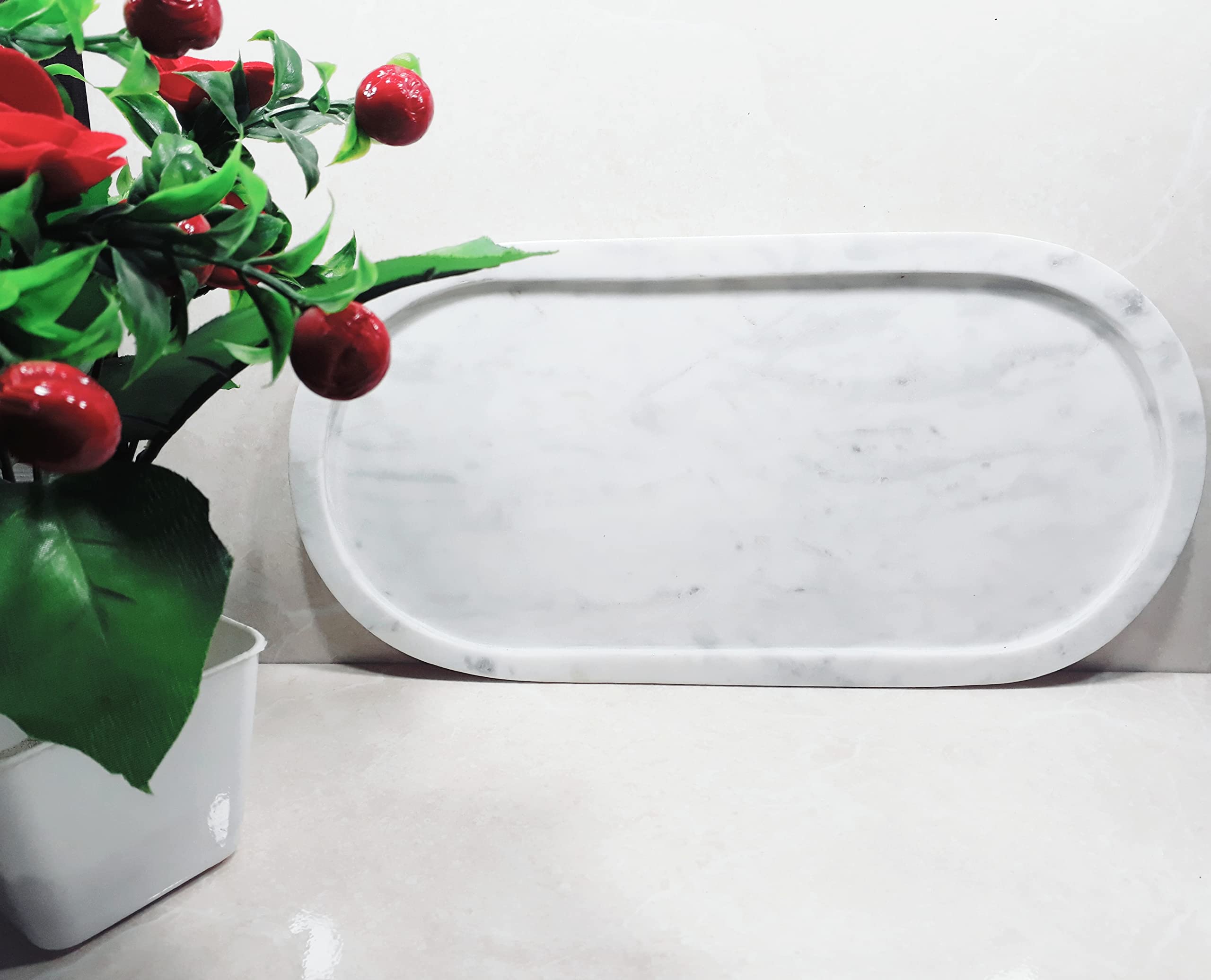 Marble Serving Platter Handcrafted | Oval Serving Tray | Stone Vanity Tray | Decorative Accessories Tray 35X17 Cm
