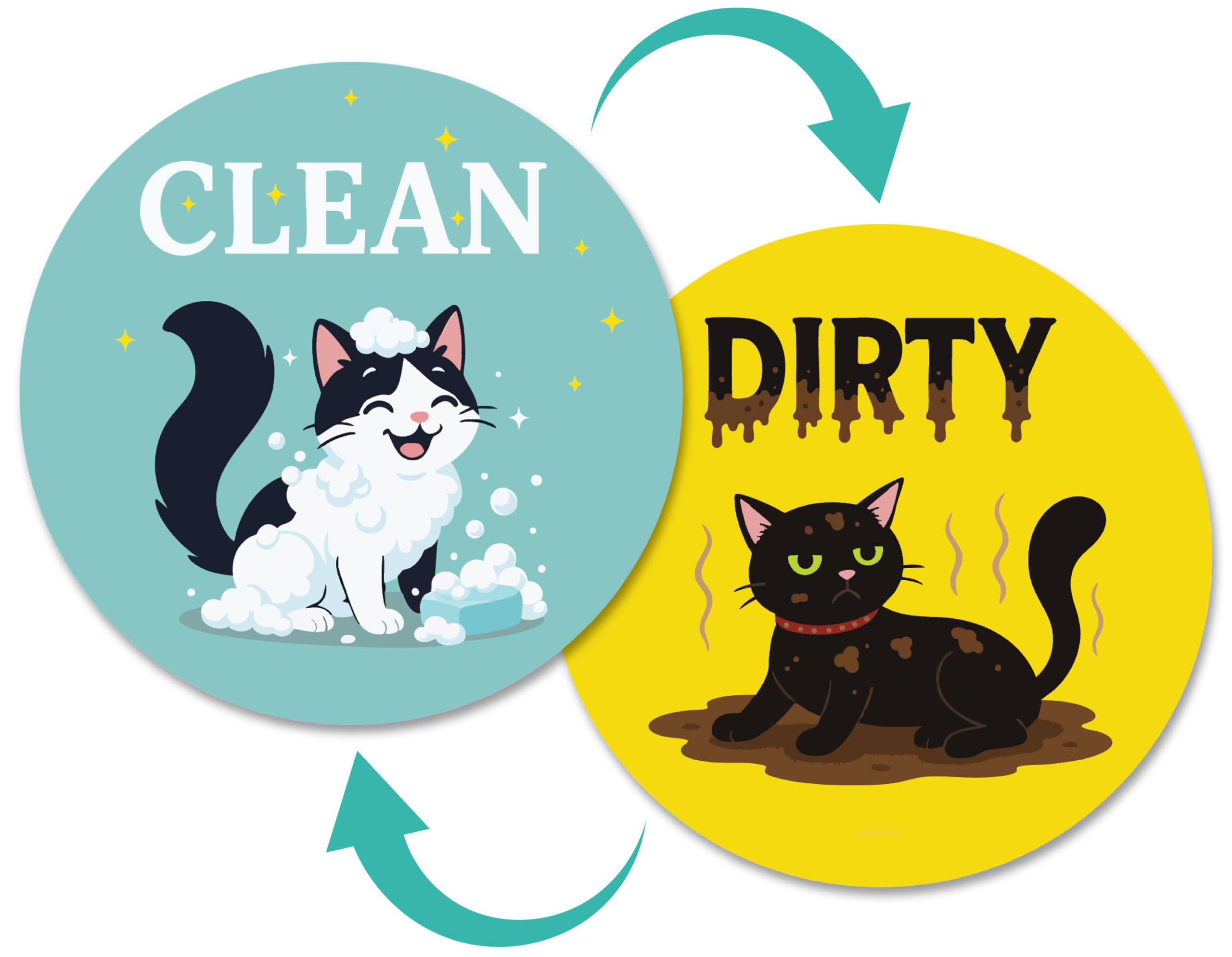 Dishwasher Magnet Clean Dirty Sign Funny - Double-Sided Clean/Dirty for Stainless Steel Dishwashers - Pet Magnetic Home and Kitc