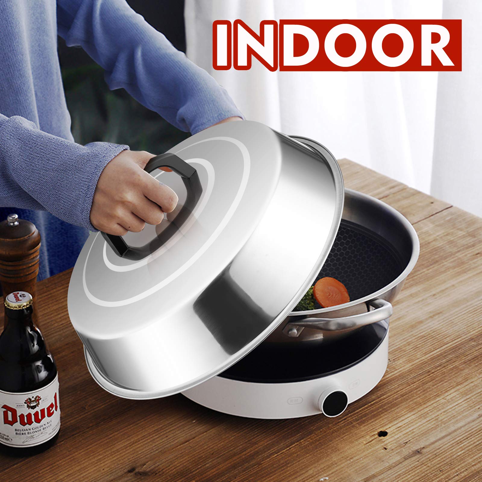 Cheese Melting Dome 12Inch & 9Inch  HaSteeL Stainless Steel Round Steaming Basting Cover Set  Heavy Duty Griddle Grill Accessories for Flat Top Griddle Teppanyaki BBQ Cooking Indoor & Outdoor - 3Packs