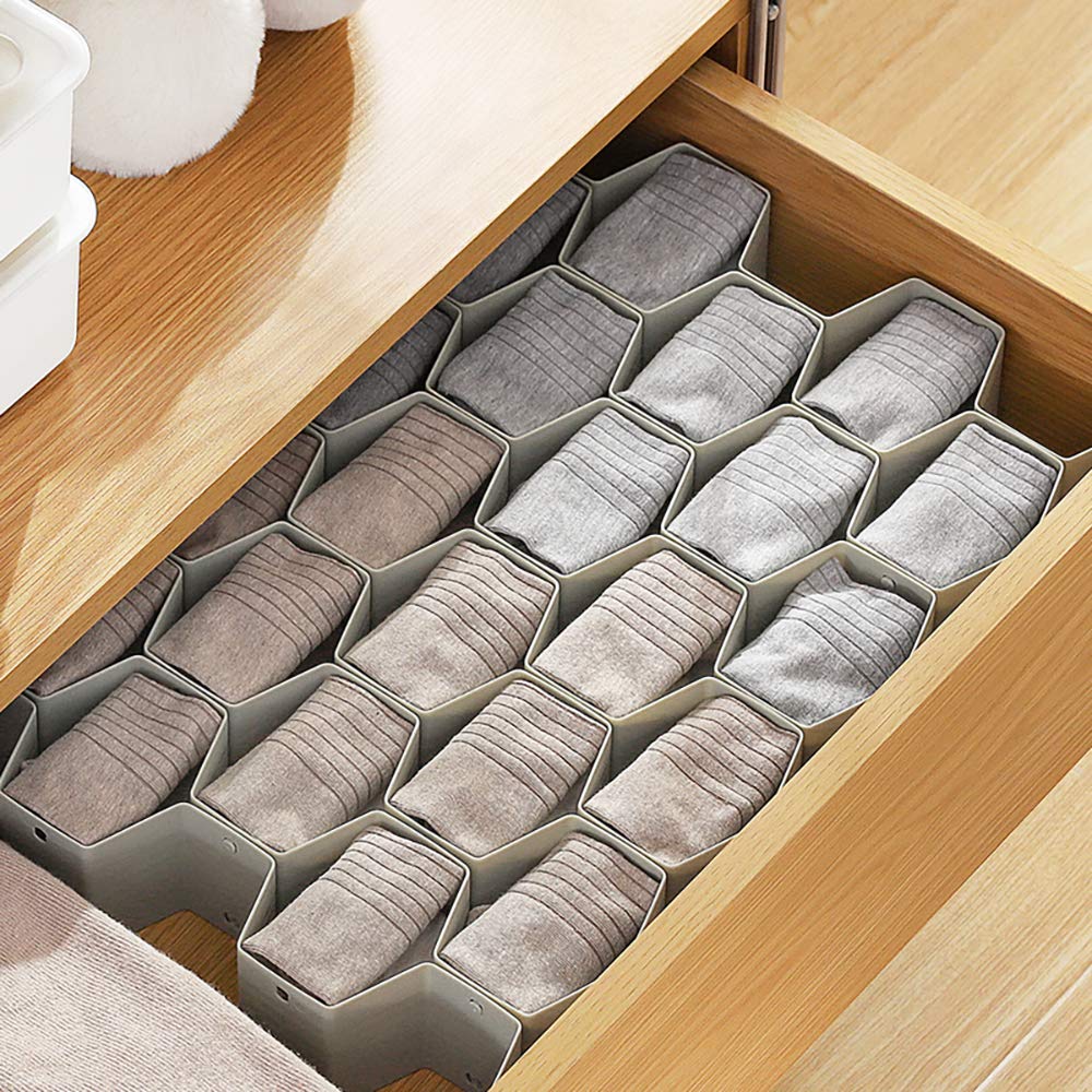 Poeland Drawer Divider Organizer Adjustable DIY Grid Honeycomb Drawer Divider for Underwear Belt Scarf Socks Gray 2 Pack