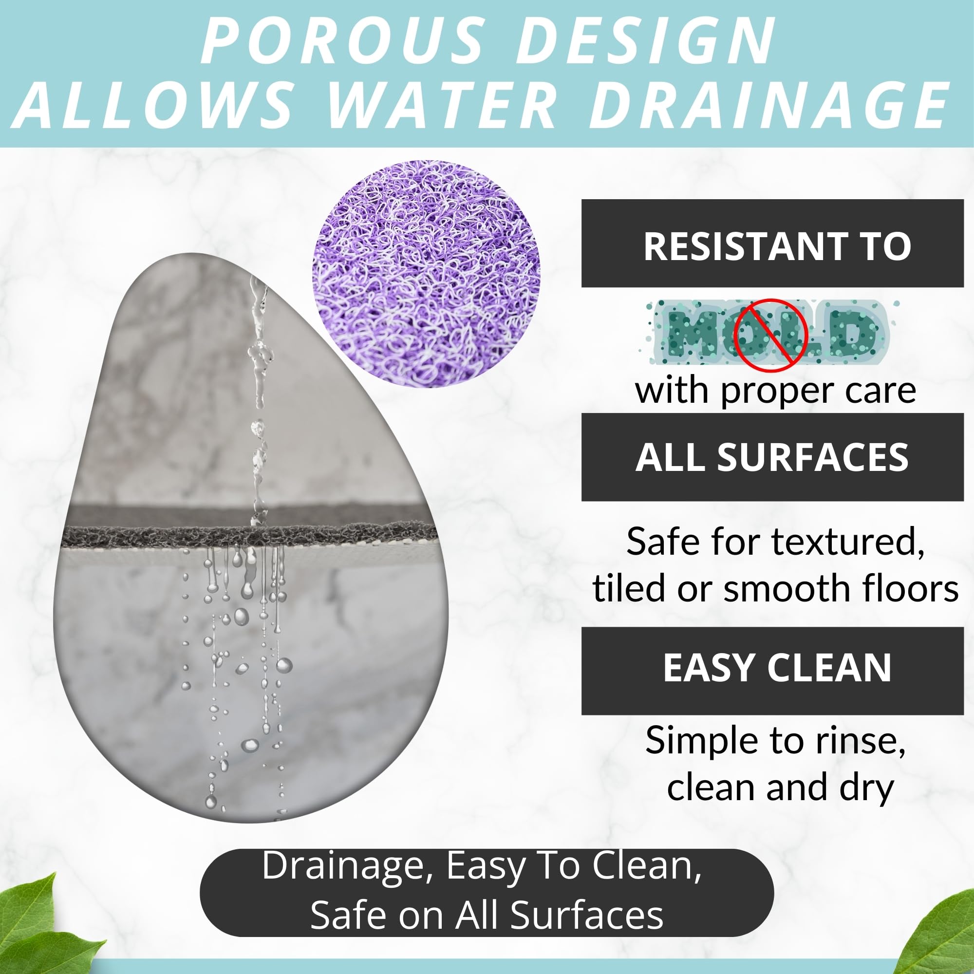 Soft Shower Mat Non Slip - Pvc Loofah Inside Or Outside Showers, Bathtubs, Bathrooms, And Wet Areas - Safe For Textured Tiled An