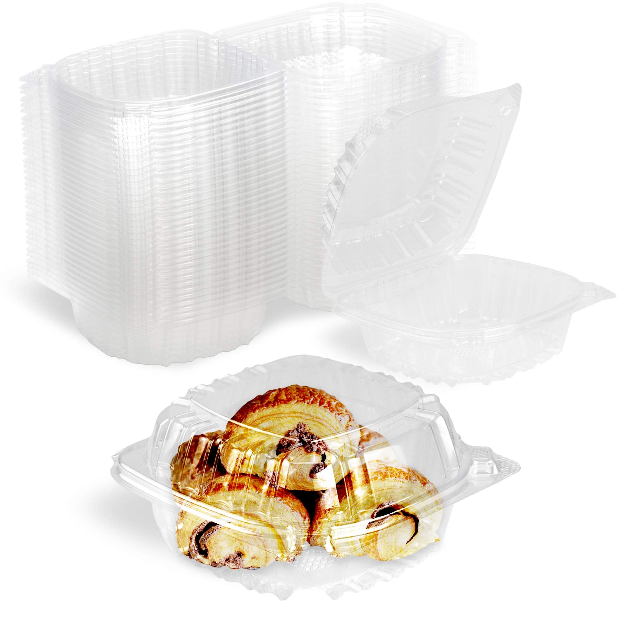 Fit Meal Prep 50 Pack 5.38'' X 5.25'' X 2.63'' Clear Hinged Plastic Containers, Clamshell Take Out Containers, Bakery To Go Disp