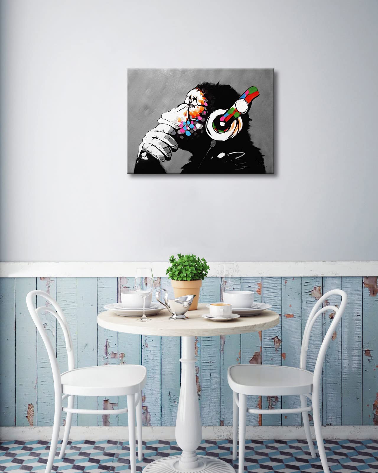 Wieco Art Monkey With Headphones Banksy Graffiti Art Abstract Canvas Painting Posters And Prints Animal Canvas Wall Art For Wall