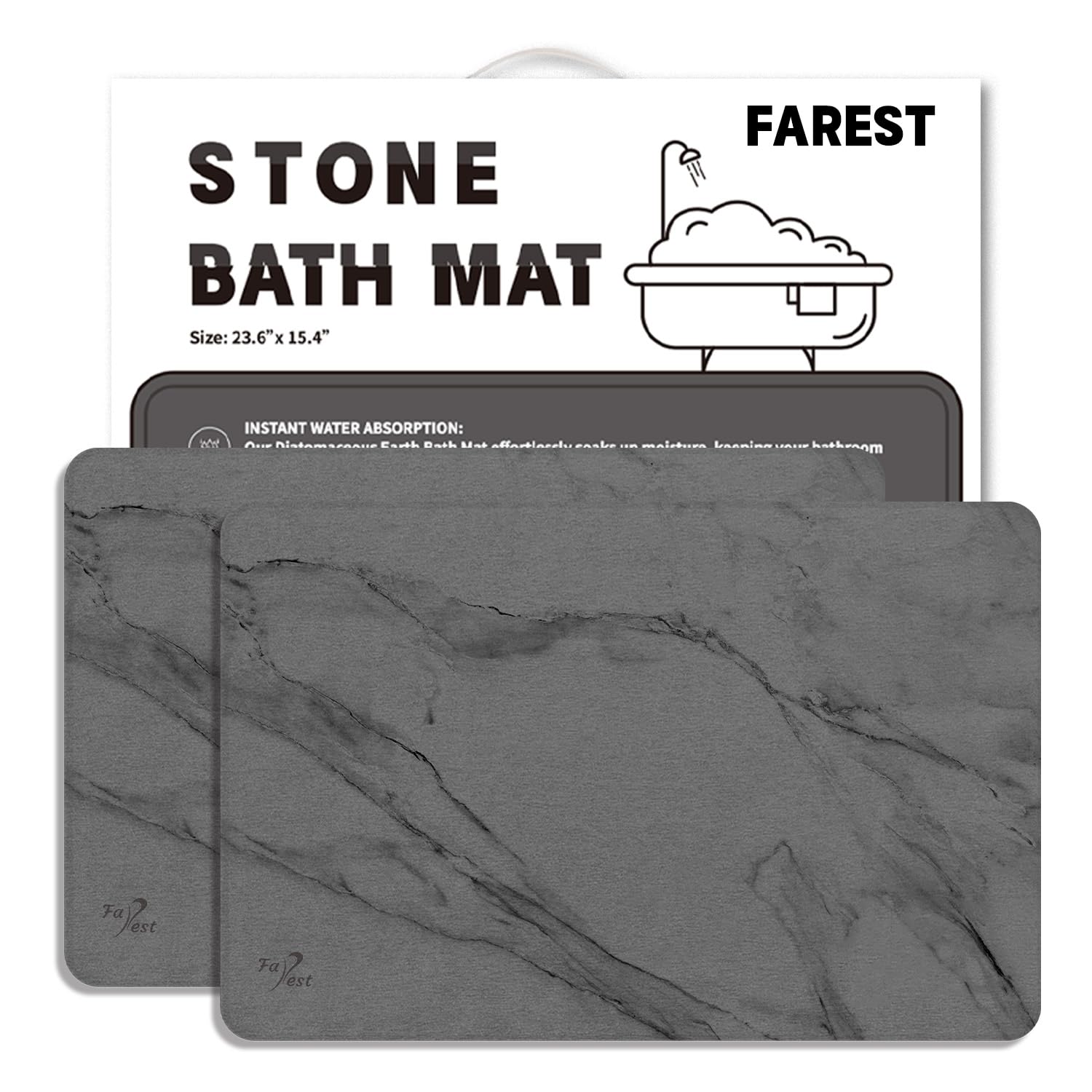 2 Pack Stone Bath Mat,Diatomaceous Earth Shower Mat,Fast-Drying Stone Bathroom Floor Mat,Absorbent Non-Slip Diatomite Mats for B