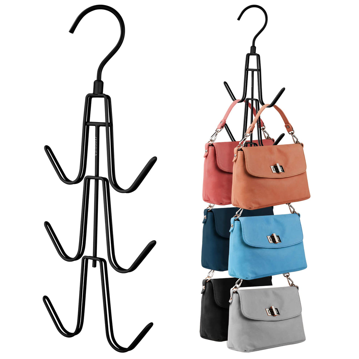 Zedodier Purse Hanger Organizer For Closet, 2 Pack Hanging Bag Holder, Keeping Purses Visible And In Good Condition, Metal Handb