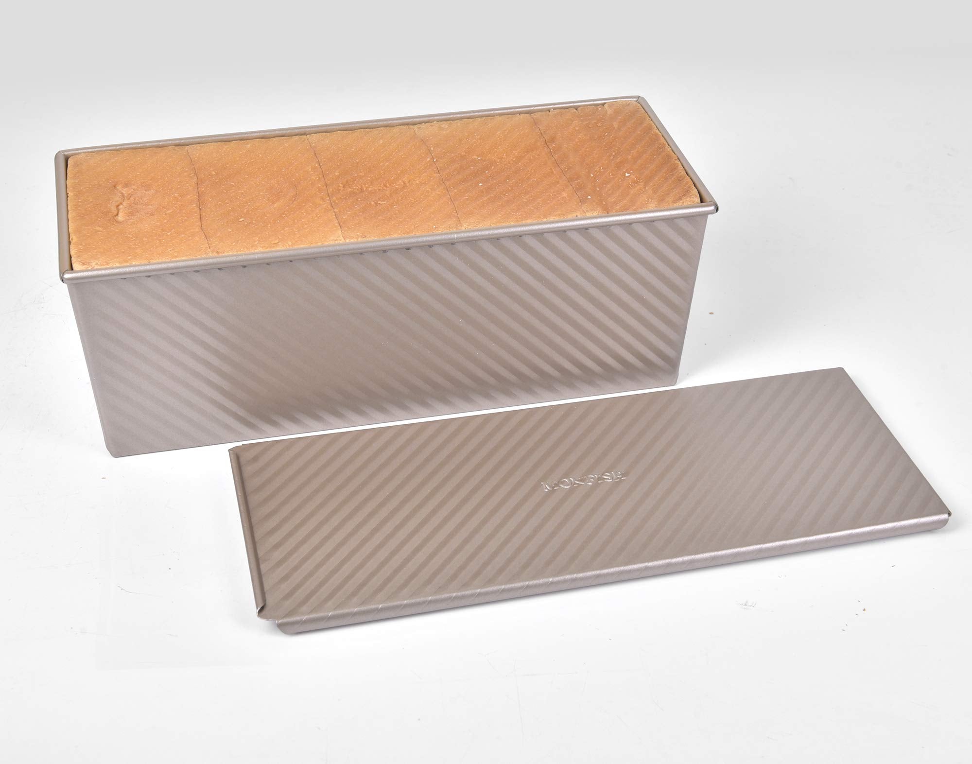 Monfish Large Loaf Pan W Lid Pullman Bread Pan 2.2Lb Dough Aluminumed Steel Commercial Grade Non Stick Loaf Baking Pan