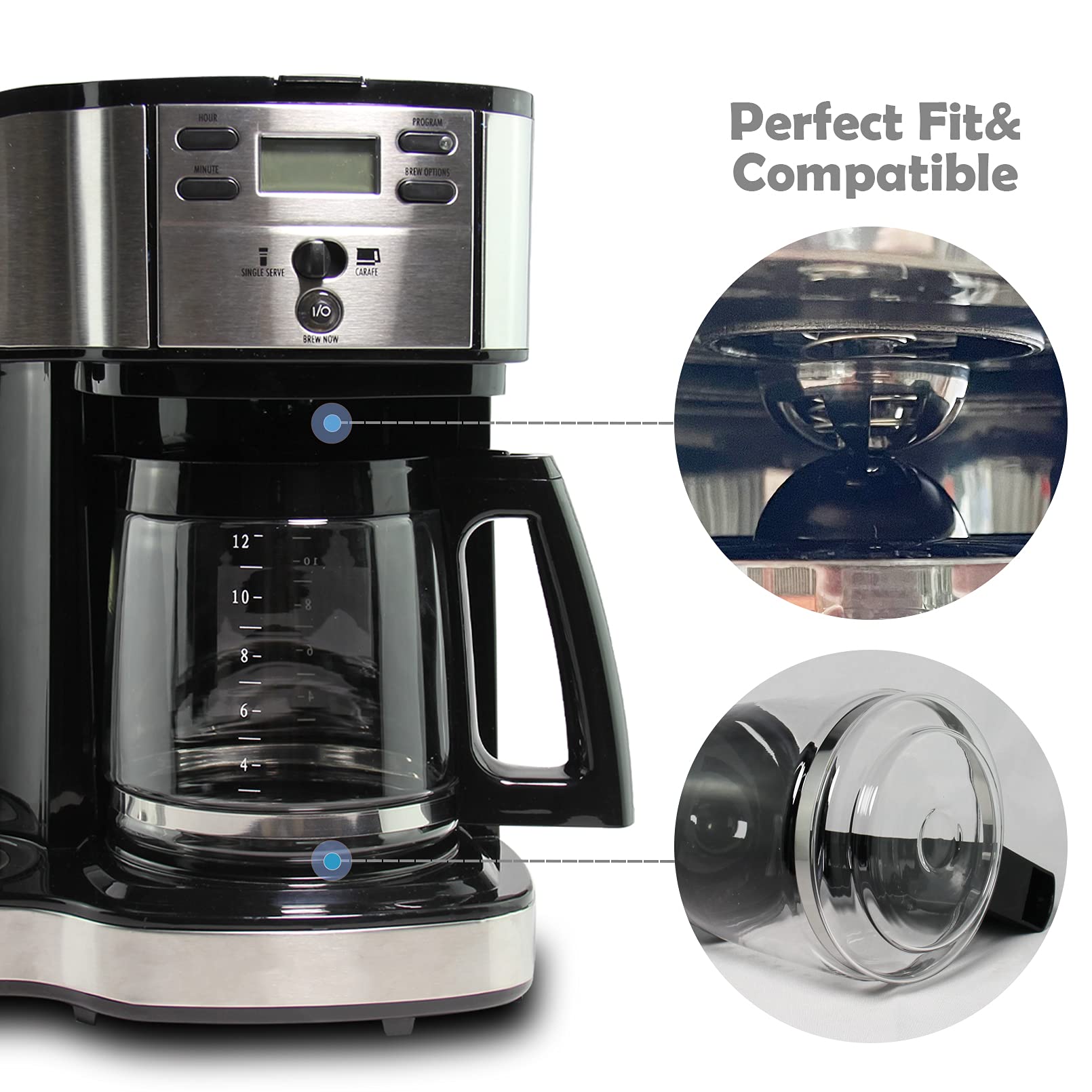 12-Cup Replacement Glass Carafe Pot Compatible With Hamilton Coffee Maker Models 46310, 49976, 49966, 49350, 49957, 49954, 49933