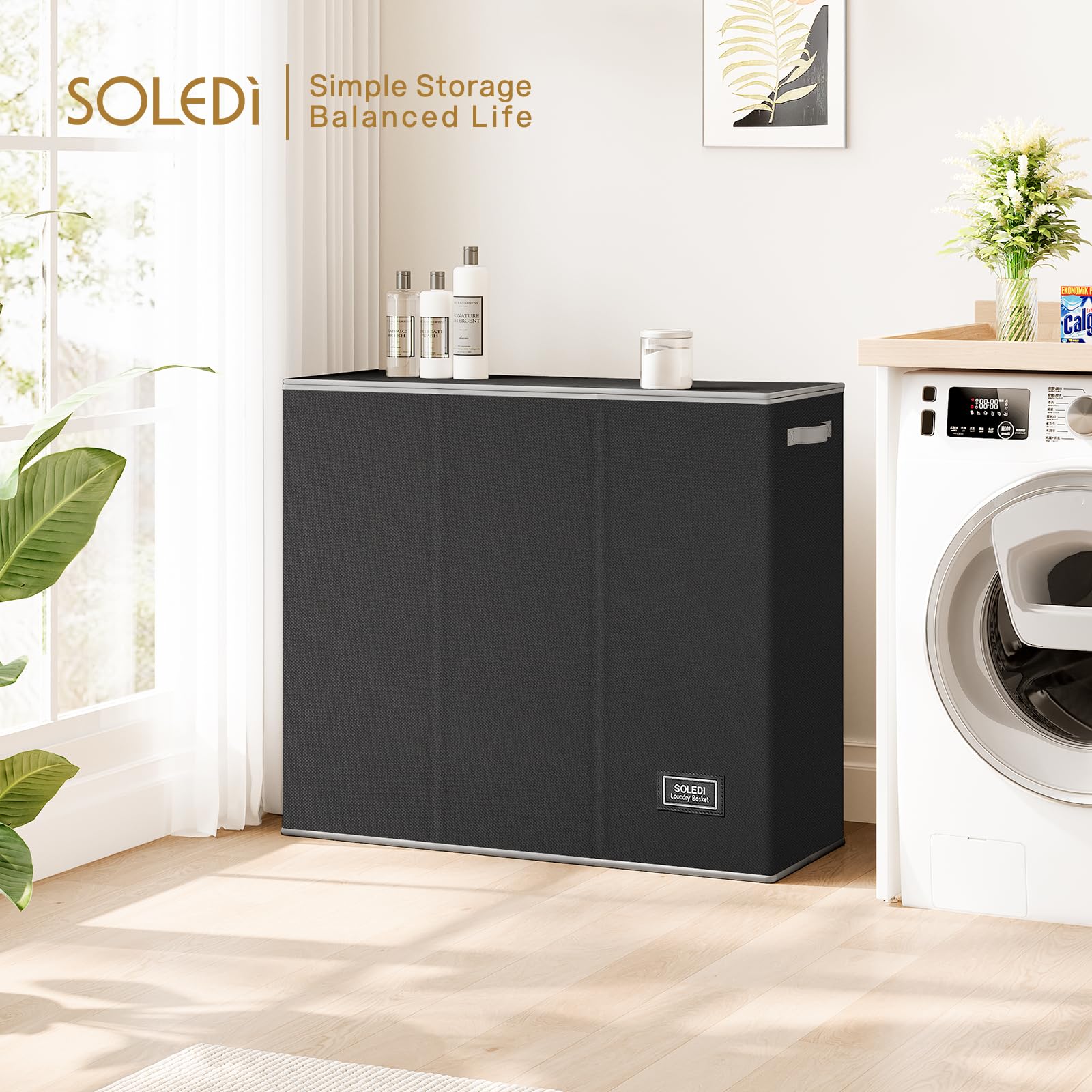 Soledi 180L Laundry Hamper 3 Section, Extra Large Laundry Hamper With Lid, Dirty Clothes Hamper With Sturdy Handle, Large Laundr