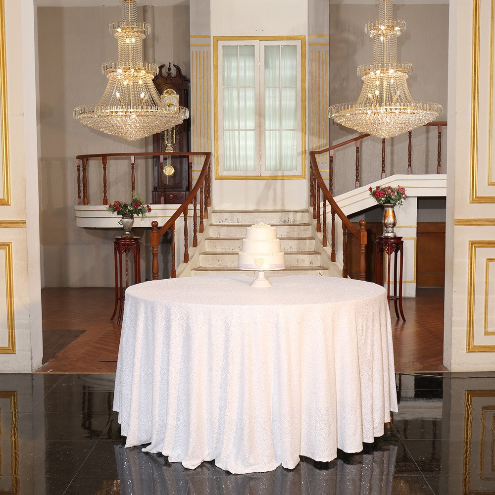 Partydelight White Sequin Tablecloth Round 120-Inch