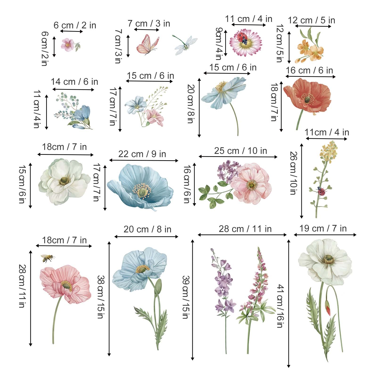 Wondever Watercolor Poppy Floral Wall Stickers Garden Flower Peel And Stick Wall Art Decals For Bedroom Living Room Tv Wall