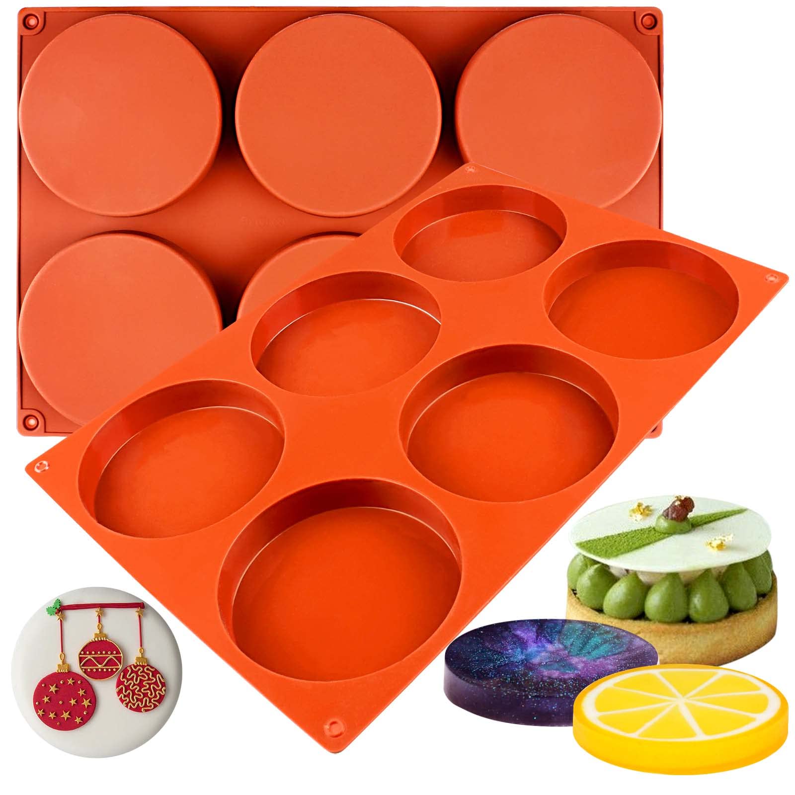 Funshowcase Round Disc Baking Silicone Mold 6-Cavity, 4Inch 2-Bundle