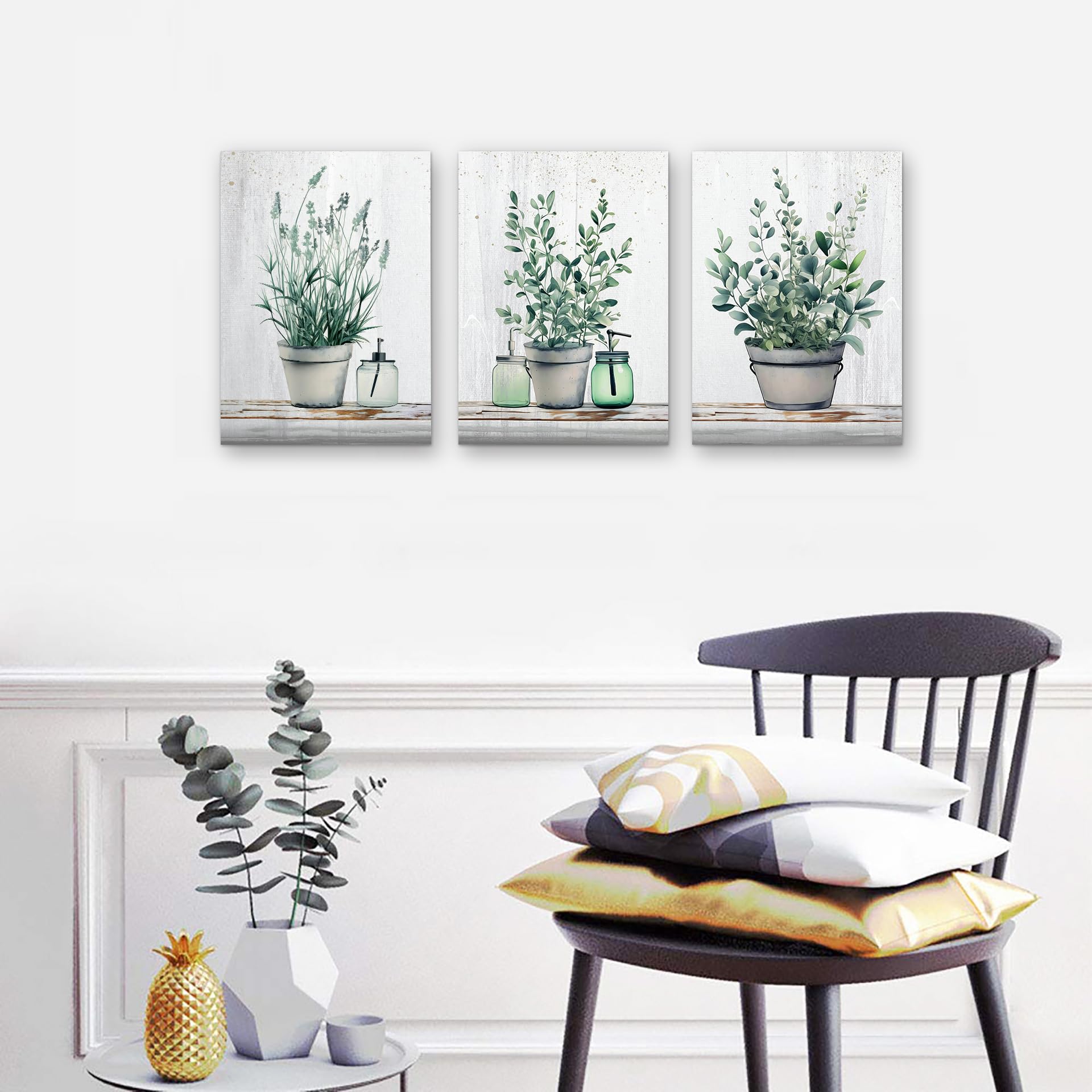 Mhartk66 Canvas Wall Art For Bedroom Living Room Canvas Prints Artwork Bathroom Wall Decor Green Plants Painting 16'' X 24'' 3 P