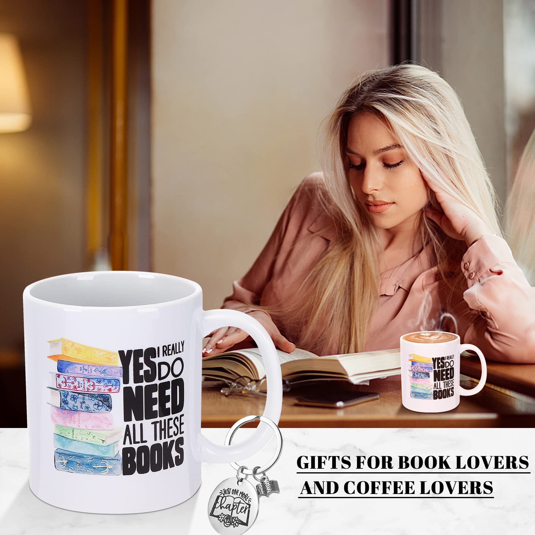 NOVWANG Book Lovers Mug Gifts  Bookish Gifts Librarian Mug Funny Coffee Mugs for Women Men Tea Cup Christmas Birthday Present for Book Lover Readers Writers with Key chain 11 oz