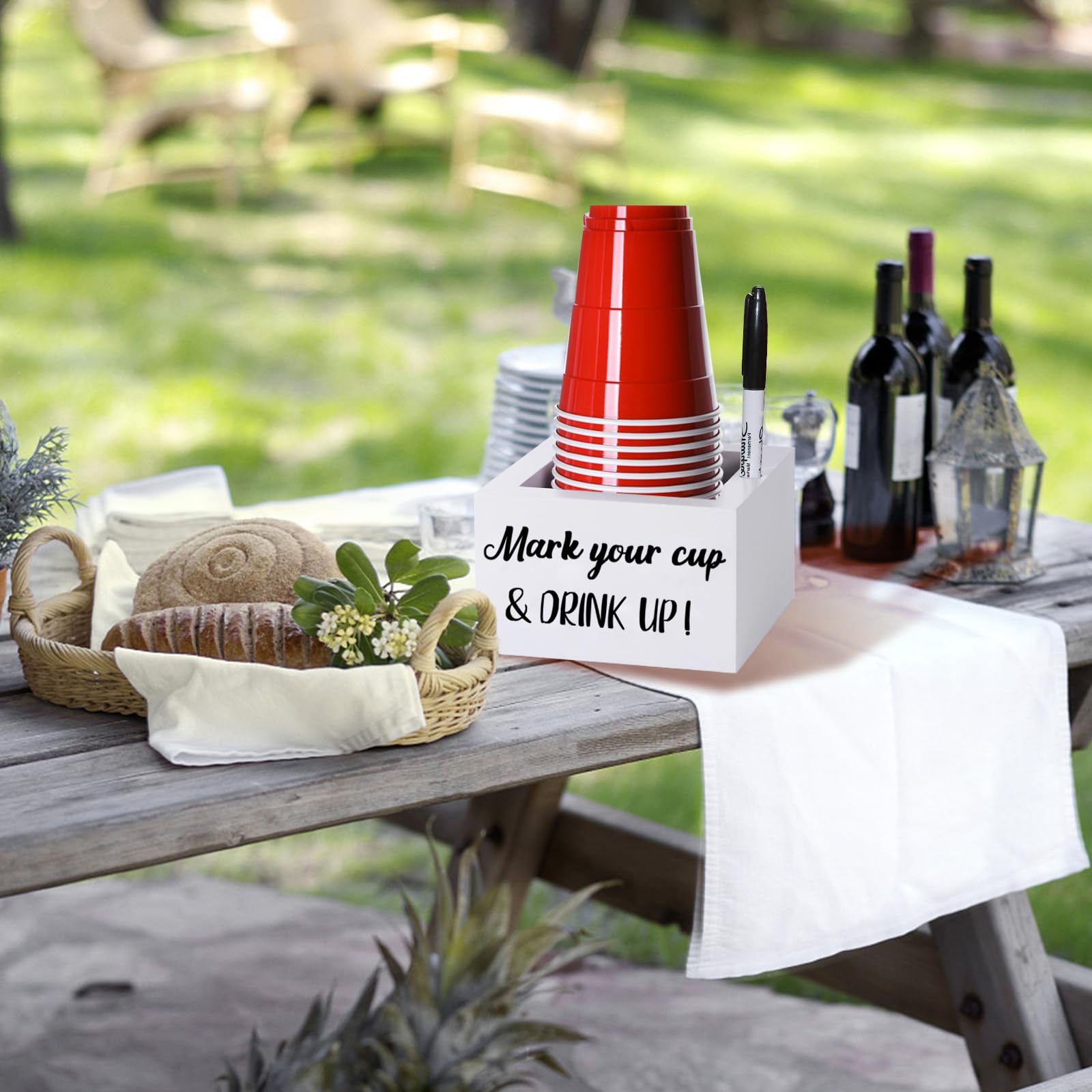 Disposable Cup Holder With Marker Slot Wooden Mark Your Cup And Drink Up Cup Holder 2 Sides Designs Utensil Holder Drink Dispens