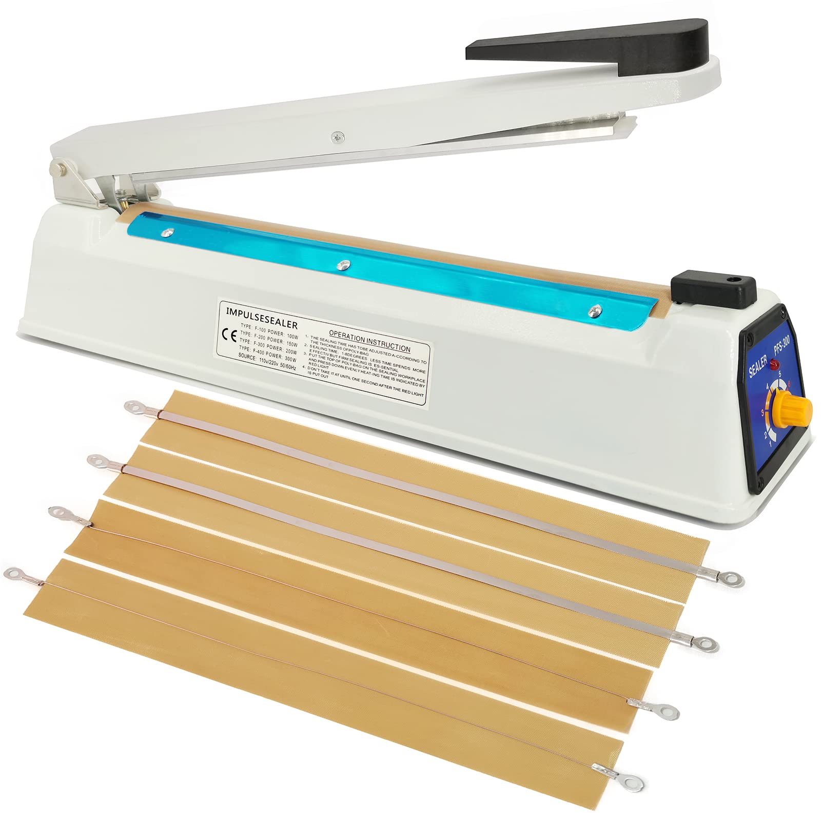 Impulse Heat Sealer 12 Inch 5Mm Mylar Bag Sealer, Iron Shell Sealer, Plastic Bag Sealer Machine, With 4 Replacements Kit (2 Cutt