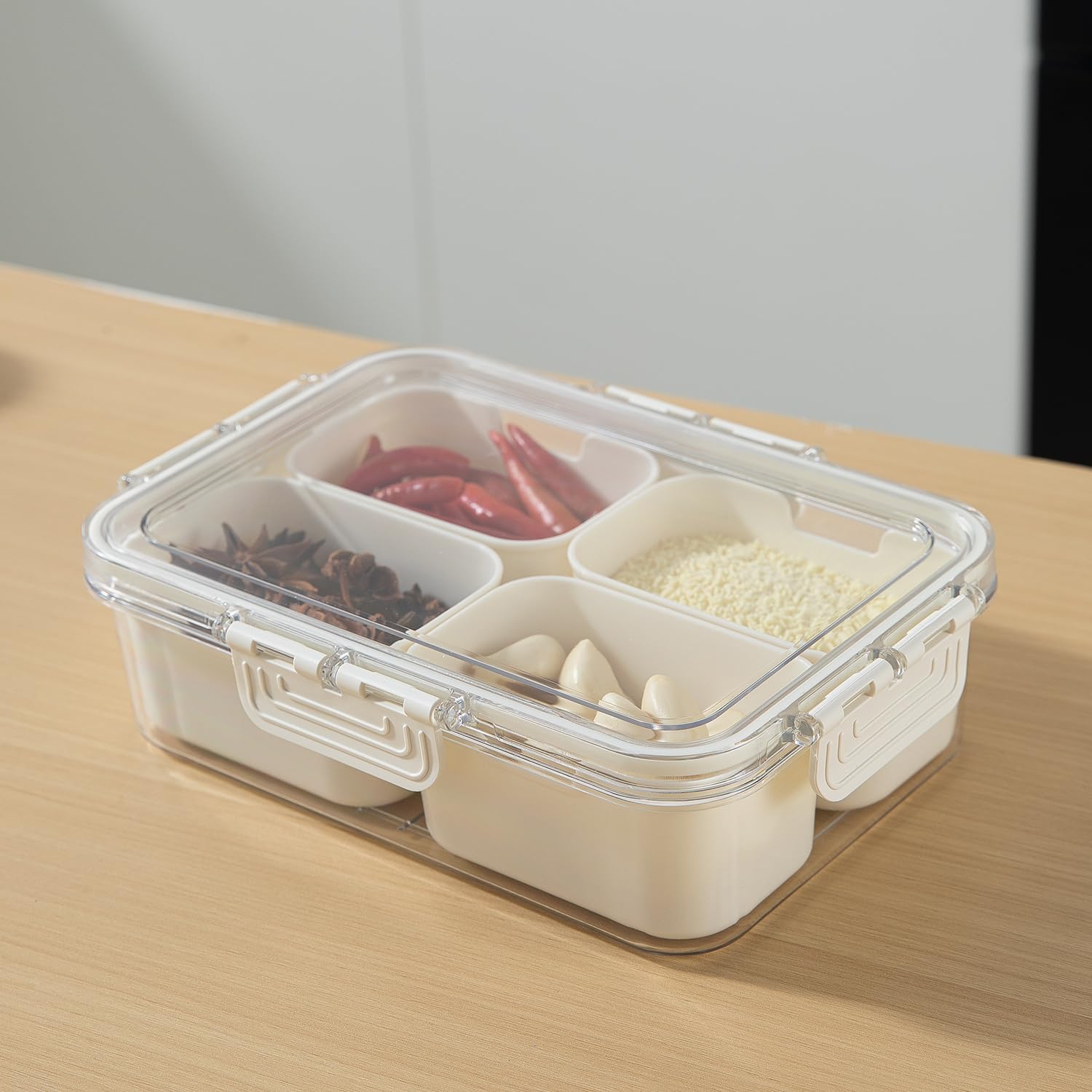 Pixelera Ar6106 MultiCompartment Food Storage Container Set, Bpa Free Plastic, 4 Partitions, Kitchen Organizer For Refrigerato