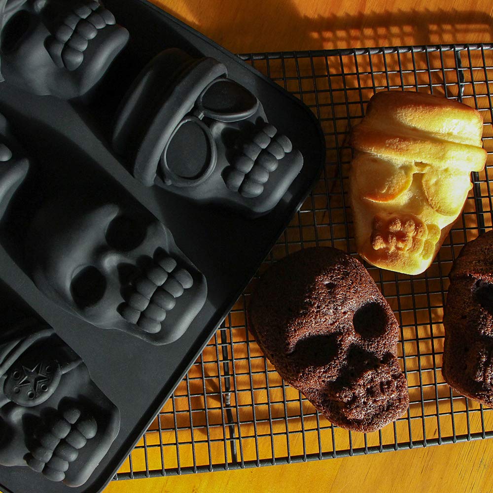 Webake Skull Cake Pan Silicone Gelatin Cakelet Mold Skull Pizza Tin Baking Pan