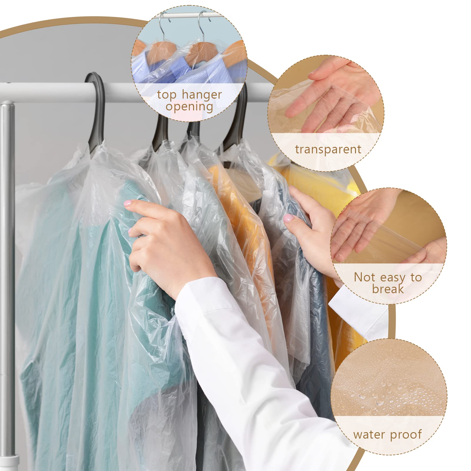 20 Pack Garment Bags For Hanging Clothes Plastic Garment Bags Clear Clothes Covers Dry Cleaner Bags Hanging Dust-Proof Garment B