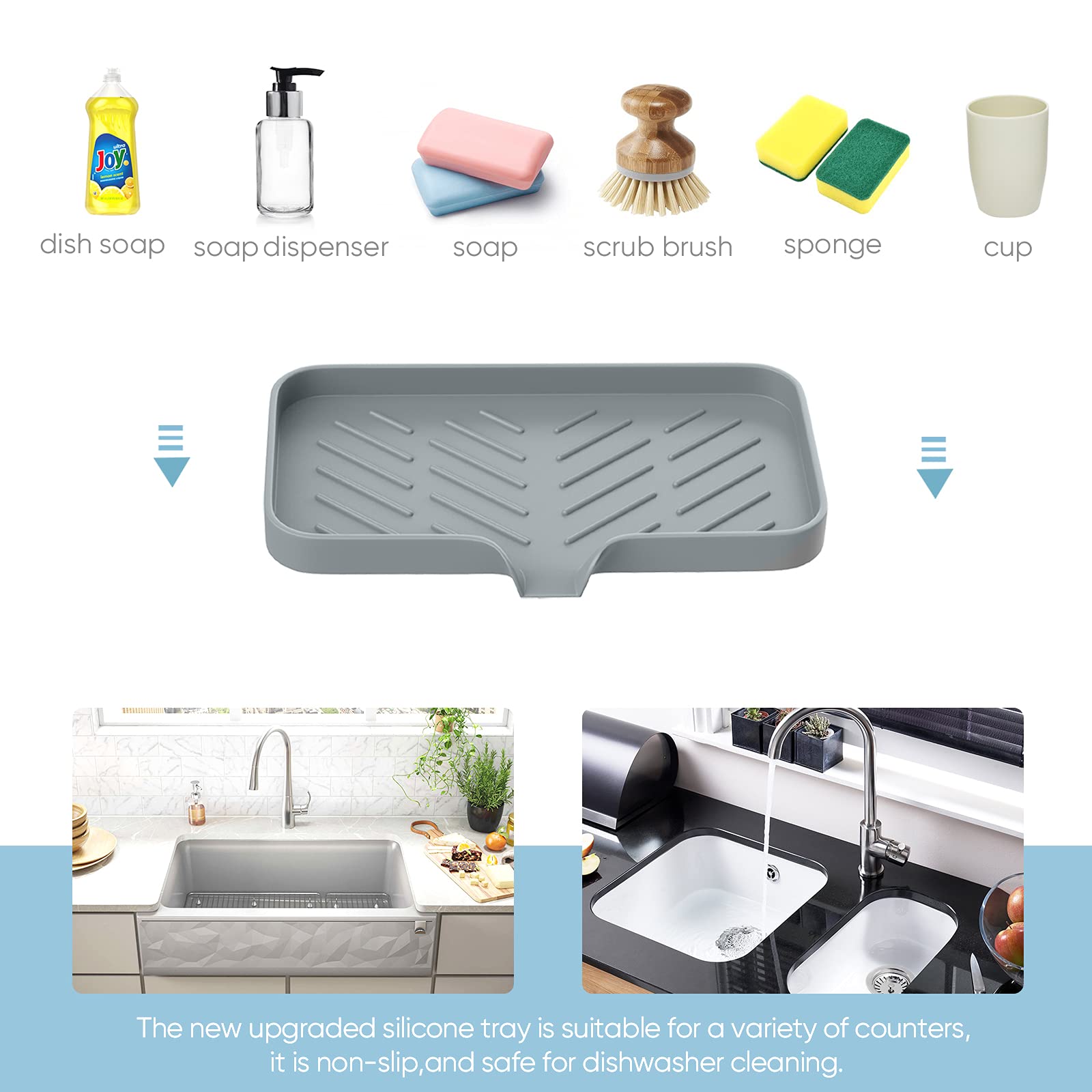 Kitchen Sink Soap Sponge Tray Self Draining Premium Silicone Soap Holder For Bathroom Caddy Organizer For Dish Soap Bottle,Soap