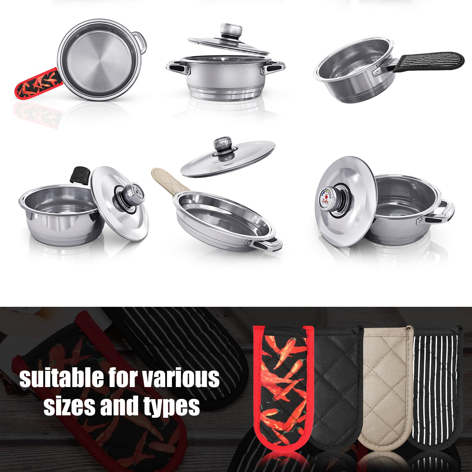 8 Pieces Pan Handle Sleeve Heat Resistant Pot Sleeve Grip Non-Slip Skillet Pot Holder Machine Washable Cast Iron Handle Cover Co