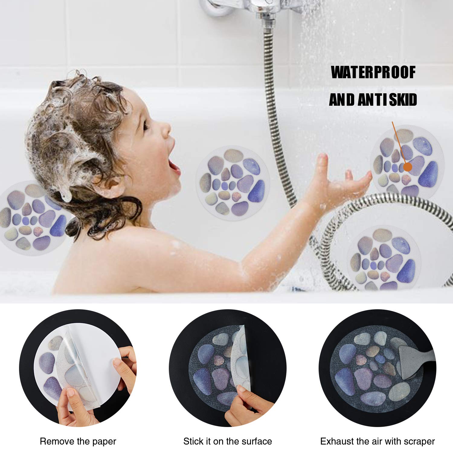 Secopad Non Slip Bathtub Stickers, 10 Pcs Large Cobblestone Adhesive Anti Slip Decal Threads For Shower And Bath Tub With Premiu