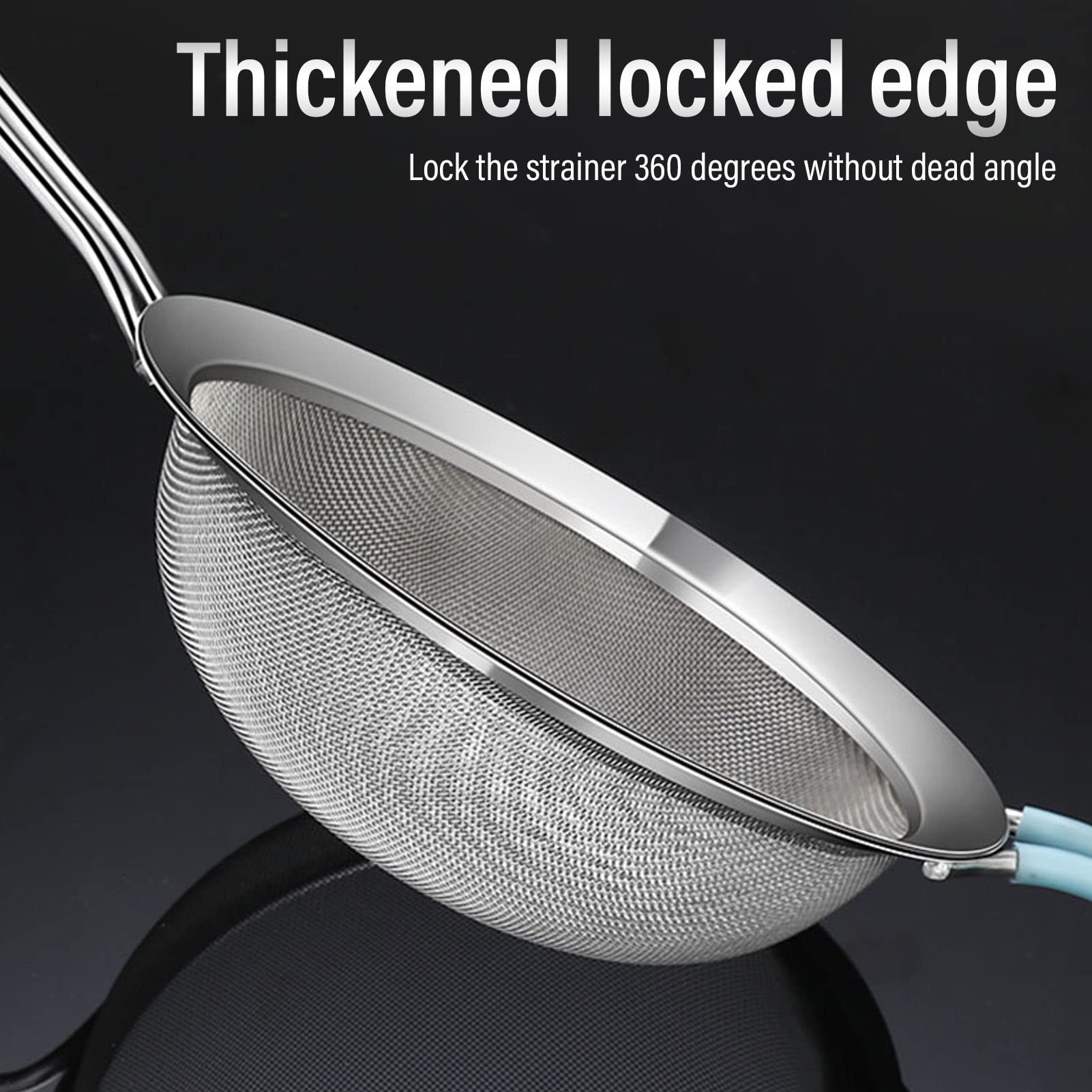 60 Mesh Fine Colander, Strainer Stainless Steel Handheld Flour Colander With Long Handle, Handheld Flour Sifter For Kitchen(20Cm