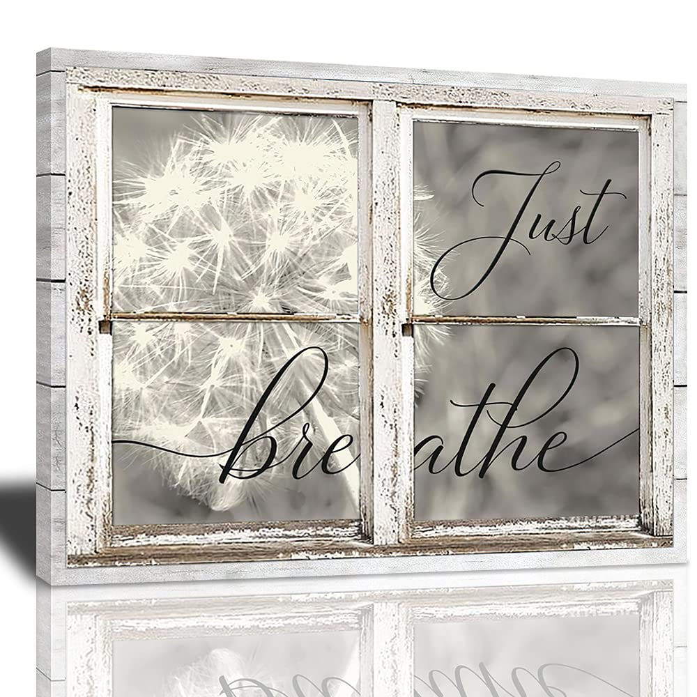 Just Breathe Canvas Wall Art Beautiful Dandelion And Window Inspirational Pictures Motivational Quotes Poster Framed Wall Decor