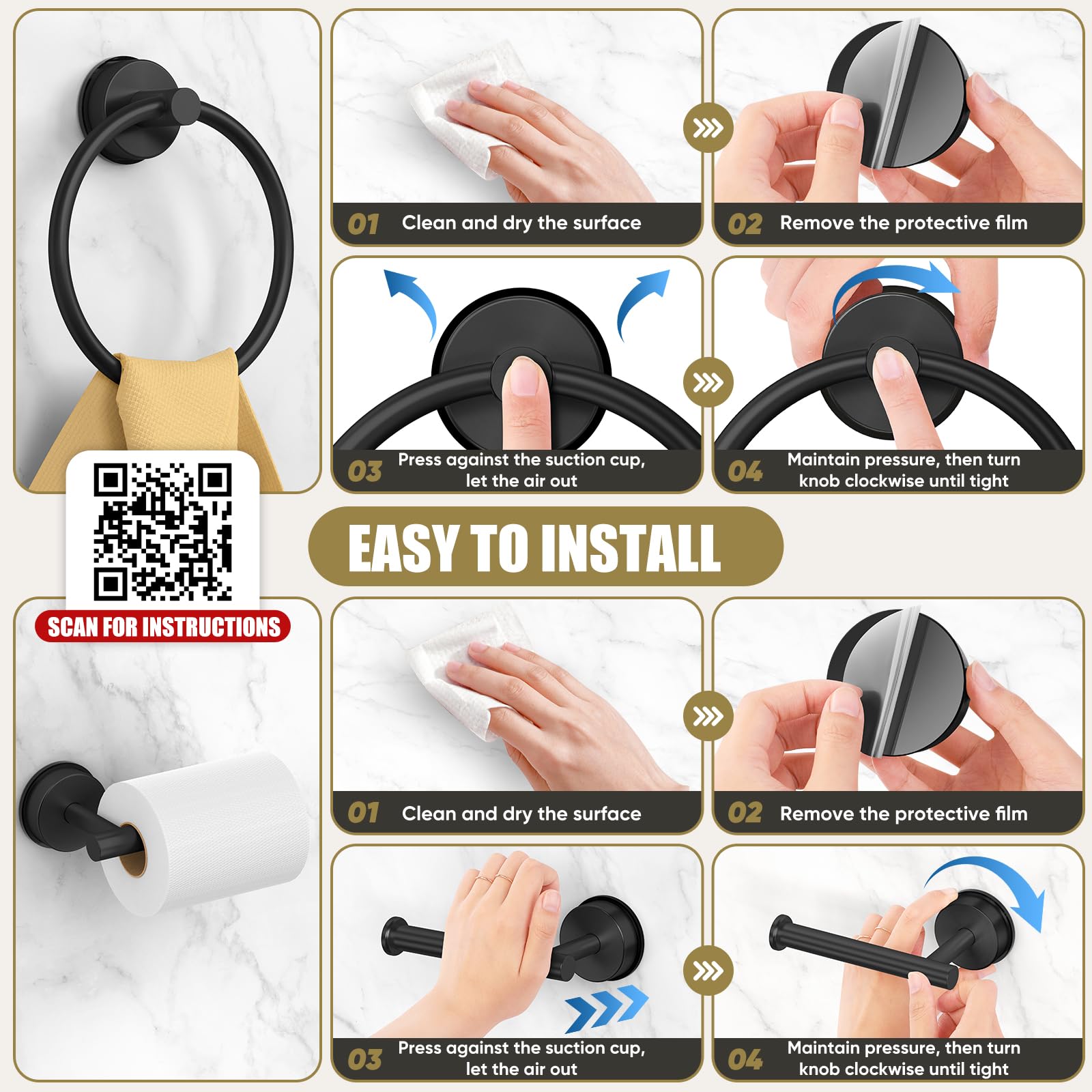 Bkv Suction Cup Toilet Paper Holder,Sus 304 Stainless Steel Toilet Paper Holder Wall Mount For Bathroom,Kitchen-Matte Black