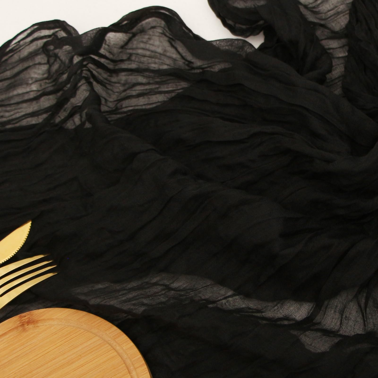 Fexia Black Cheesecloth Table Runner 35X120 Inches Gauze Rustic Farmhouse Decor For Halloween Thanksgiving First Communion Cente