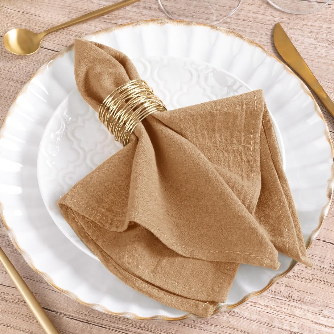 Mlmw Caramel Cloth Napkins Set Of 8 Rustic Cotton Dinner Napkins Cloth Bulk Washable 16''  16'' For Wedding Party Baby Bridal Sh