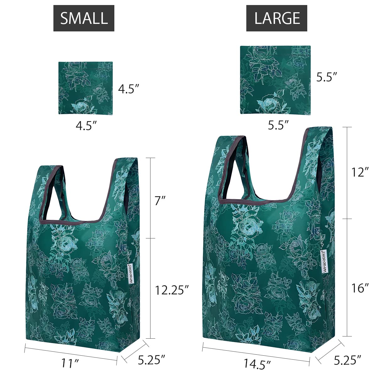 Wrapables Jolibag Collection Reusable Shopping Bag (Set Of 2), Green Rose Shadow