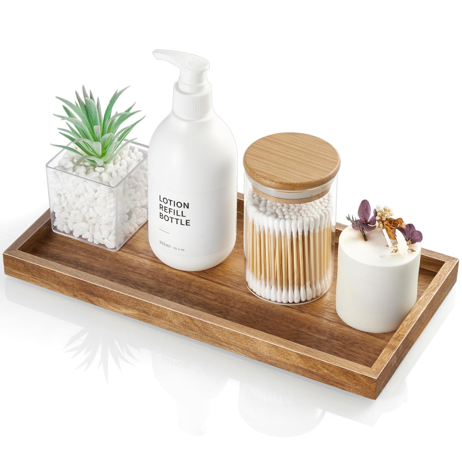 Alelion 11.7'' Bathroom Vanity Tray For Counter - Acacia Wood Decorative Tray For Toilet Tank Makeup Perfume Jewelry Catchall Co