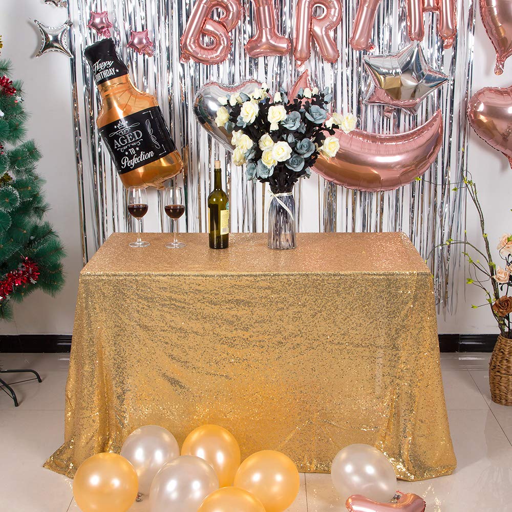 Jyflzq Light Gold Sequin Tablecloth - 60'' X 102'' Rectangular Sparkly Glitter Table Cover Overlay Shimmer Table Cloth, Perfect