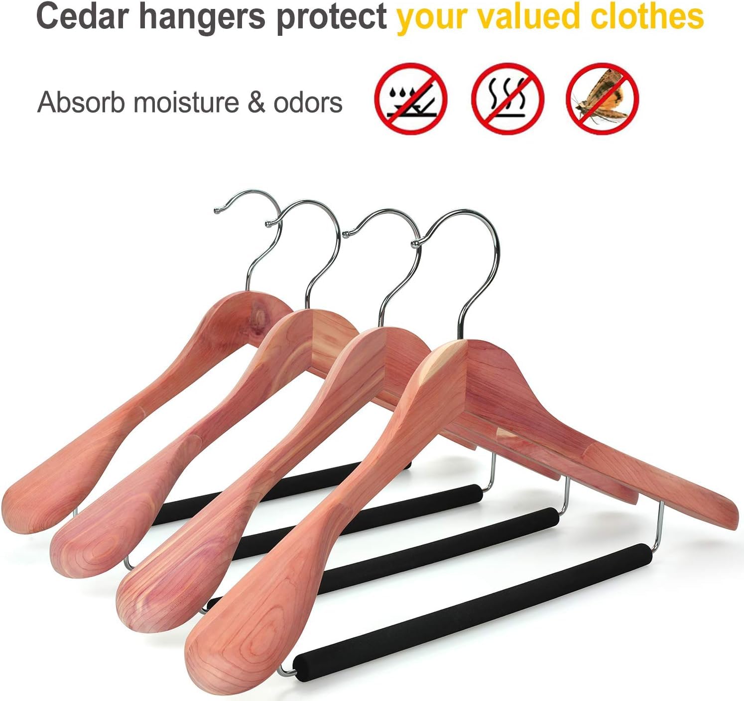 Topia Hanger American Red Cedar Wide Shoulder Wooden Hangers 8 Pack, Luxury Wood Suit Coat Hangers With Black Padded Pant Bar-36