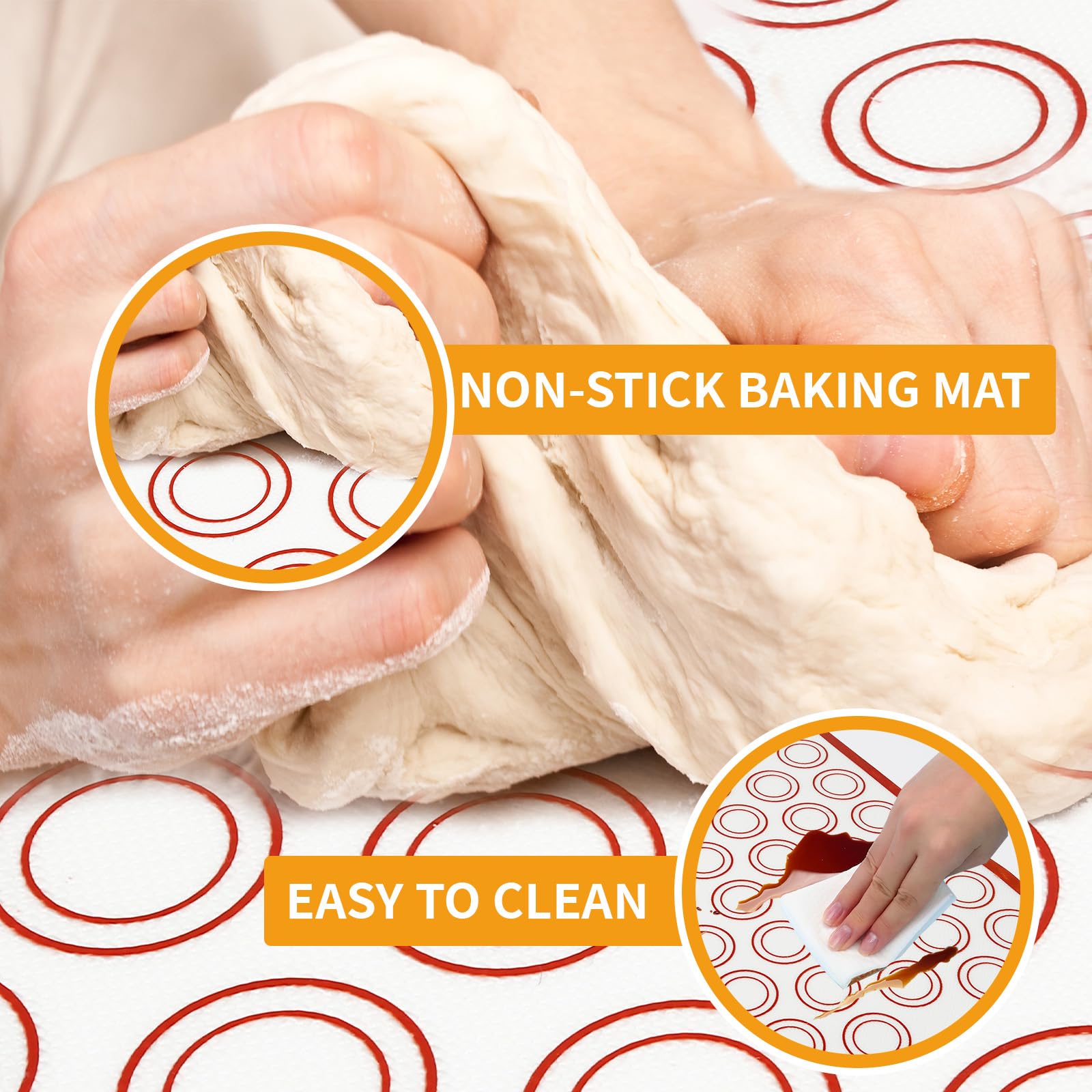 Silicone Baking Mat Sets, Dough Mat With Macaron Baking Mat Pastry Cutter Rolling Pin, Non-Stick Baking Mat, Food Safe Pastry Ma