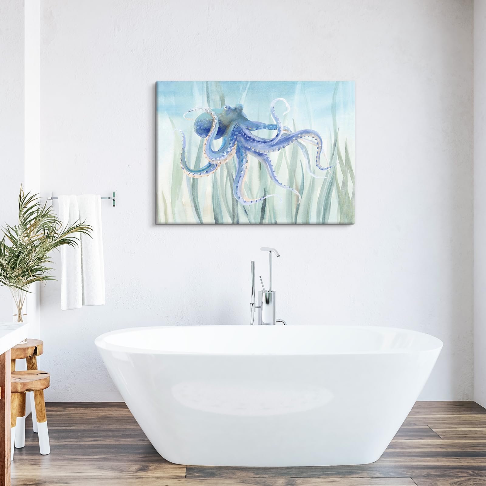 Ocean Wall Decor Under The Sea Blue Octopus Canvas Wall Art for Bathroom Coastal Decor for Home Nautical Prints for Bedroom Kitchen Restroom 36x24Inch