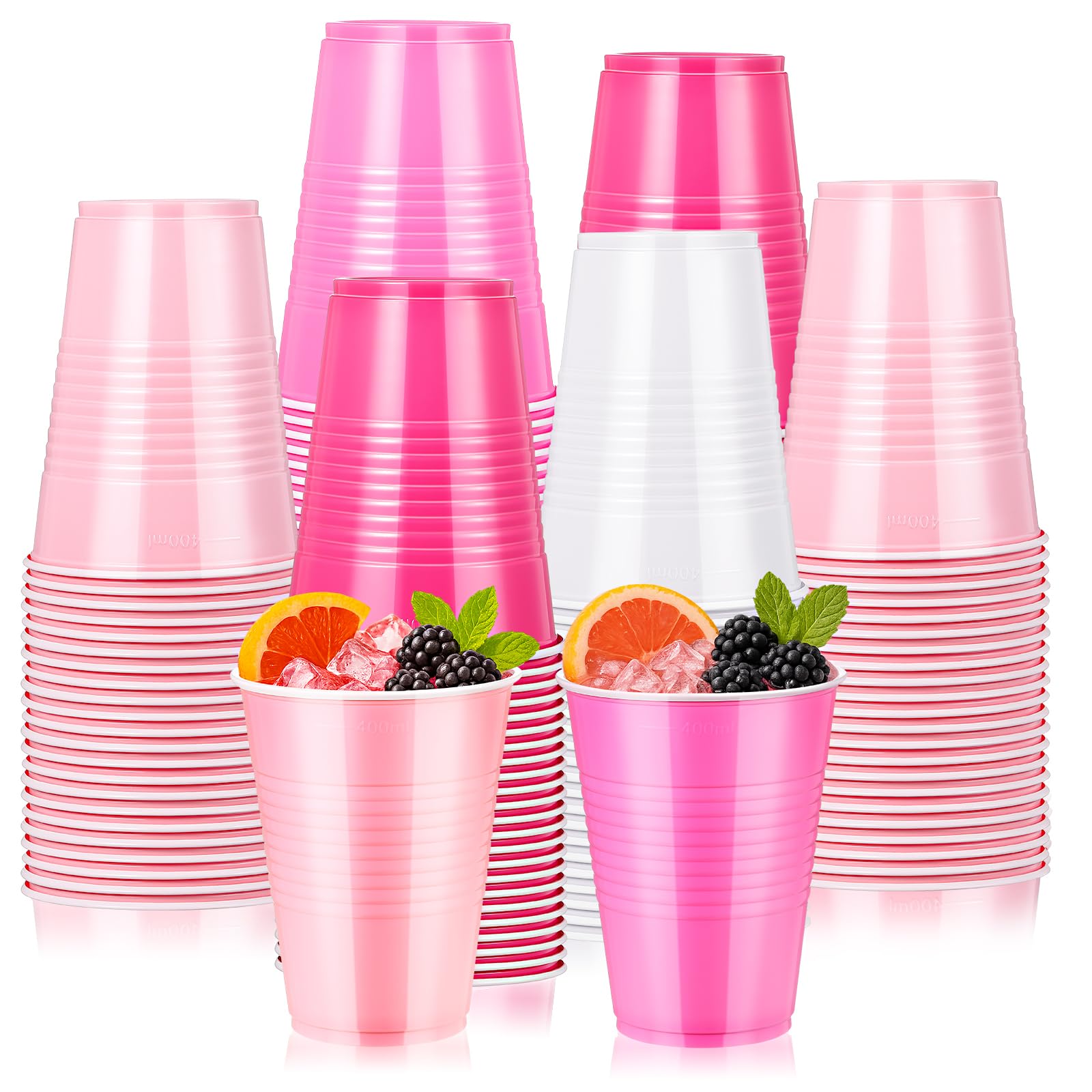 Afarnook 150 Pcs 12oz Plastic Cups Bulk Pink Disposable Party Cups Supplies for Birthday Wedding Graduation Halloween Thanksgivi