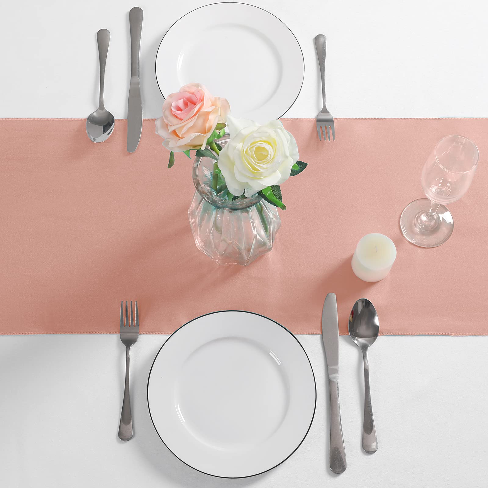 Manyshofu 12Pcs Satin Rose Gold Table Runner - 12 x 72 Inch Long Size  Party Table Runner Decor Bright & Smooth Wedding Decorations Table Runner for Banquet Chef Birthday Buffet Dinner Graduations