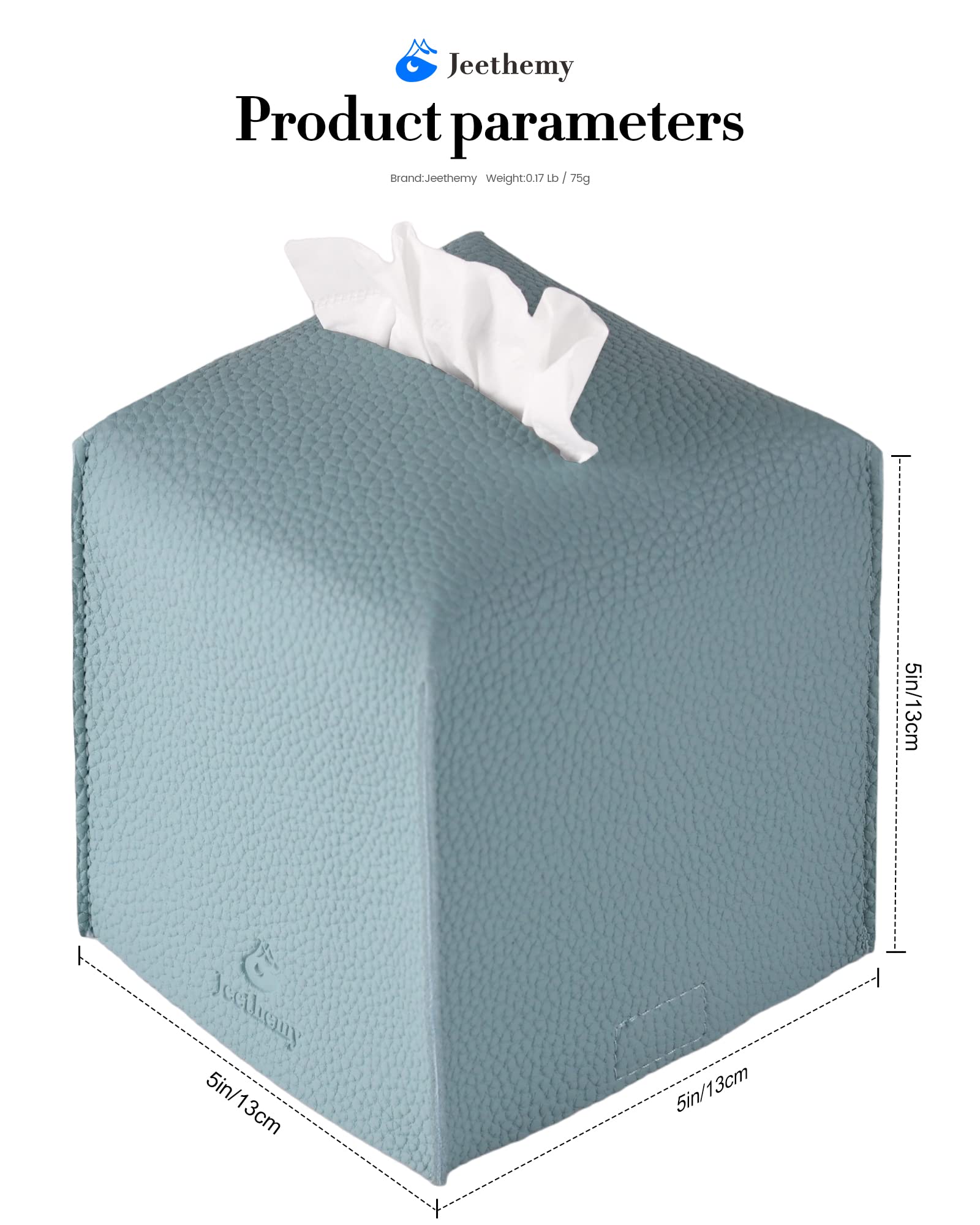 Tissue Box Cover, Jeethemy Square Pu Leather Tissue Box Holder, Modern Tissue Case Facial Paper Organizer Dispenser,5X5X5'', Thr