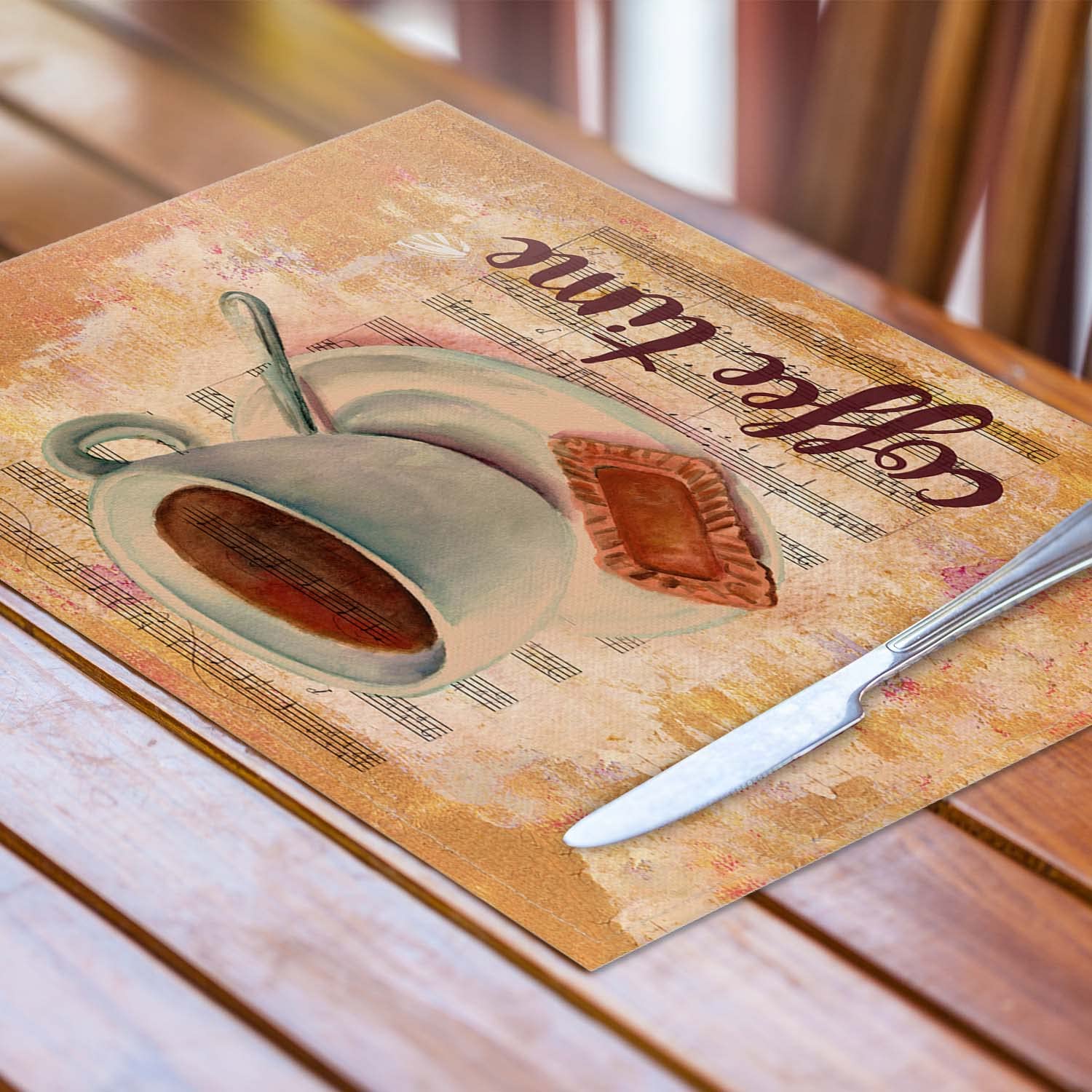 Cloth Placemats Set Of 4,Coffee Theme Coffee Time Linen Table Mats,Heat Resistant Woven Placemats Non-Slip Dining Table Place Ma